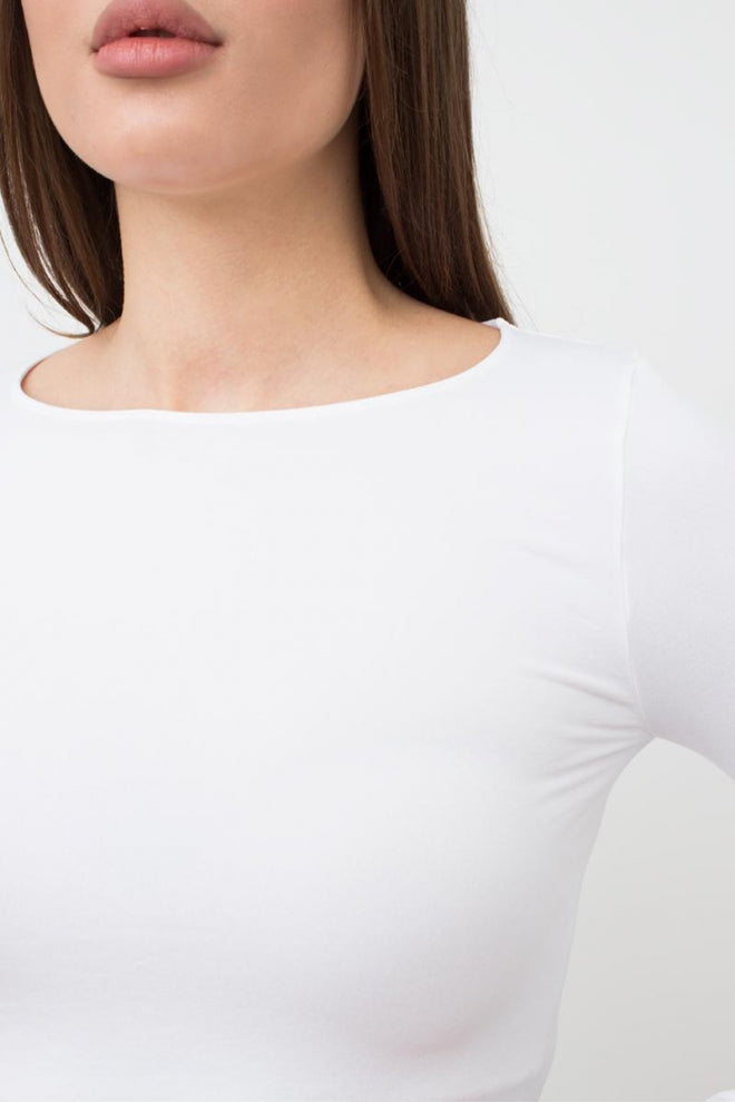 Seamless Cropped Long Sleeve Top in White