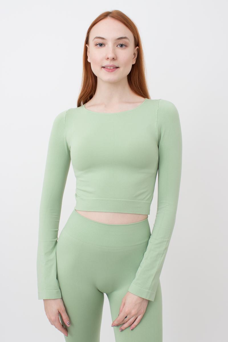 Seamless Cropped Long Sleeve Top in Light Green