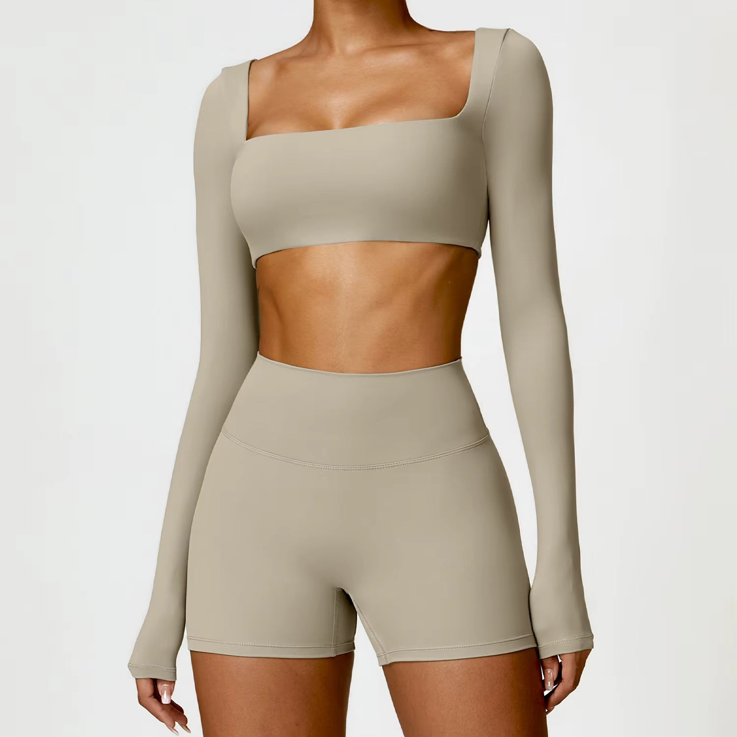 Femme Long-Sleeve Crop Top in Nude