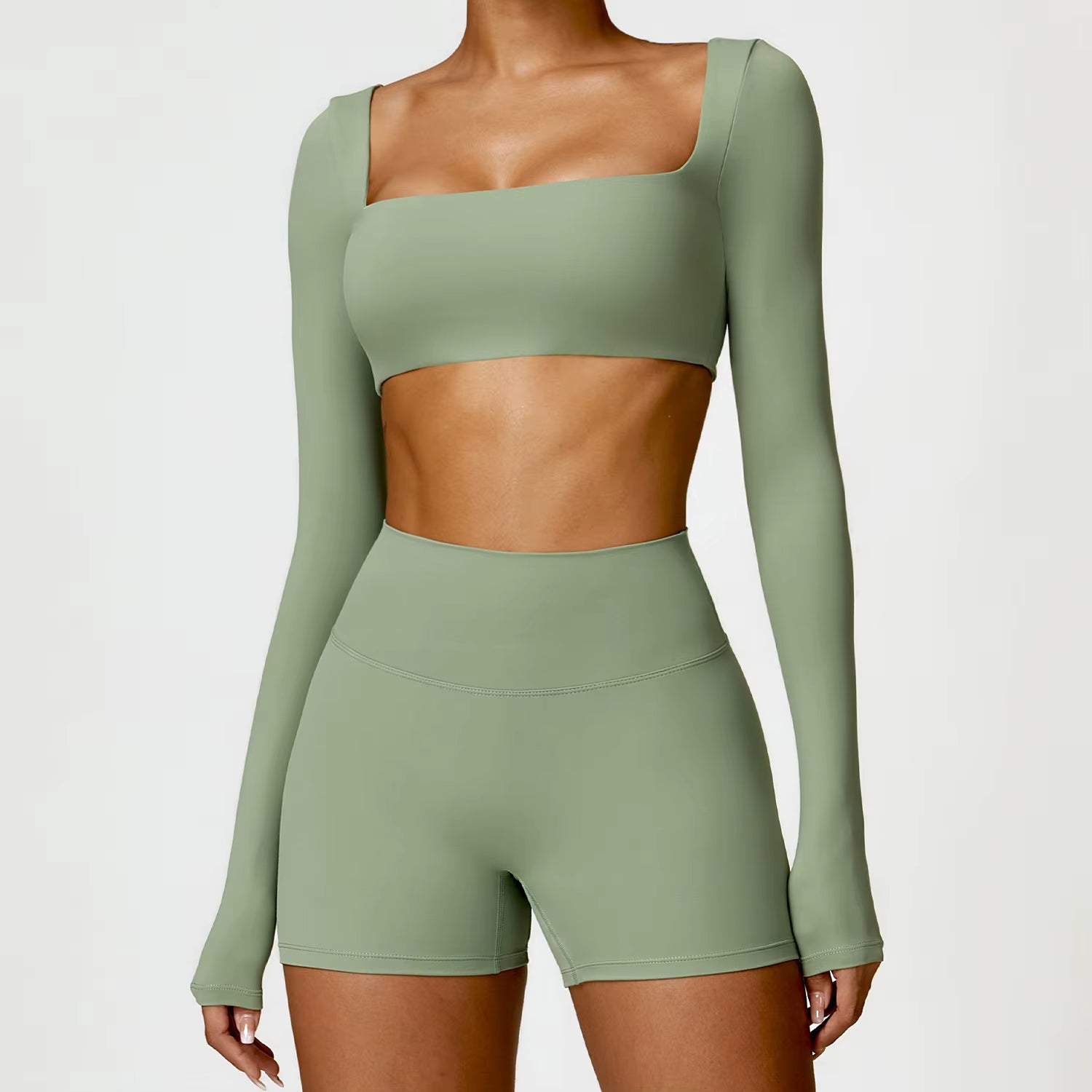 Femme Long-Sleeve Crop Top in Khaki