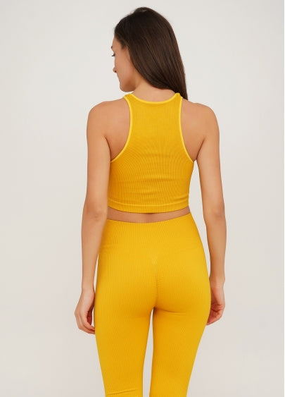 Seamless Ribbed Halter Crop Top in Honey