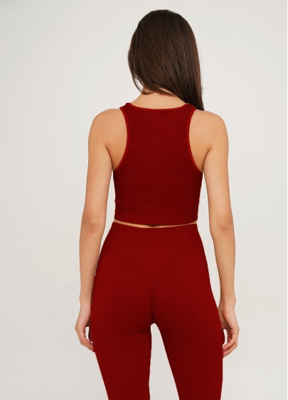 Seamless Ribbed Halter Crop Top in Wine