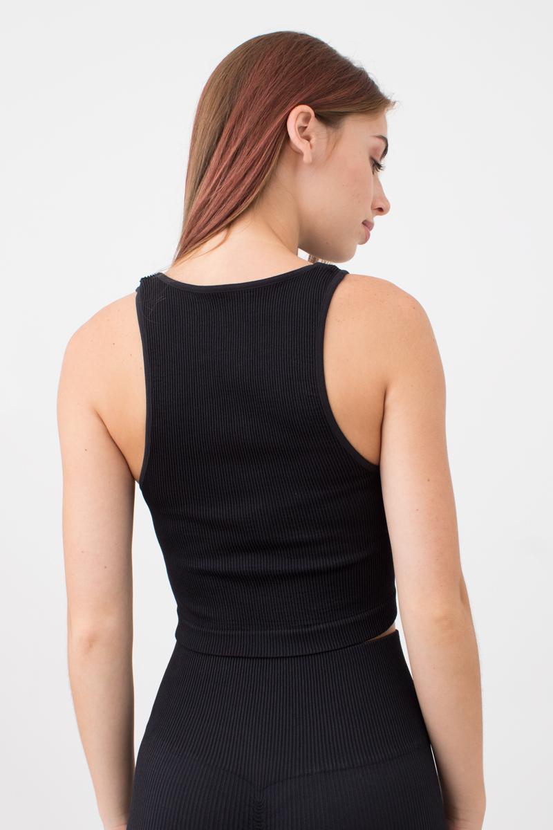 Seamless Ribbed Halter Crop Top in Black