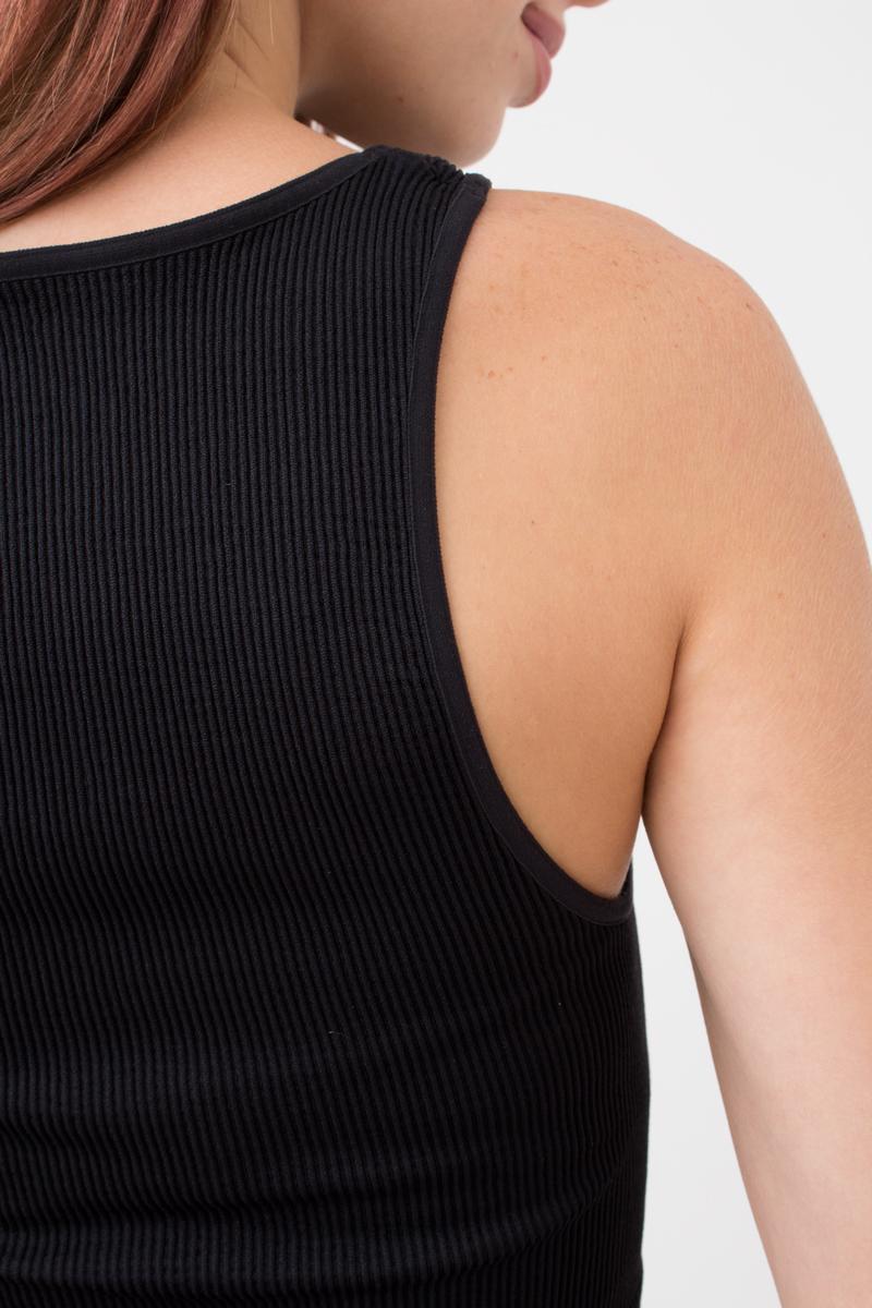 Seamless Ribbed Halter Crop Top in Black