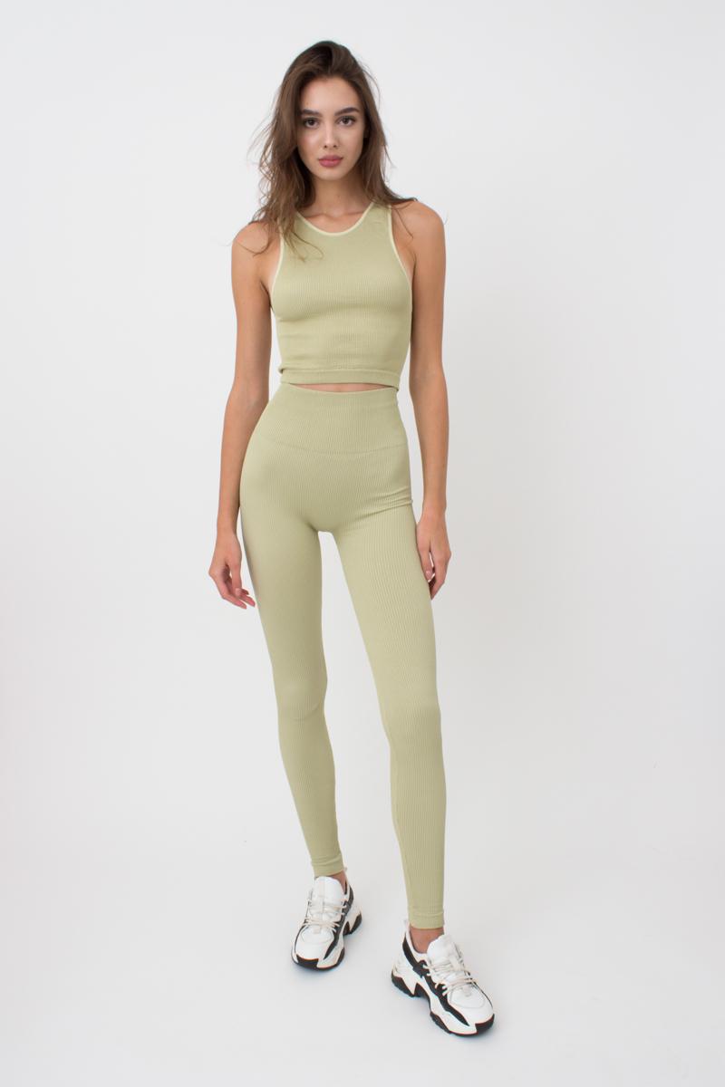 Seamless Ribbed Halter Crop Top in Light Olive