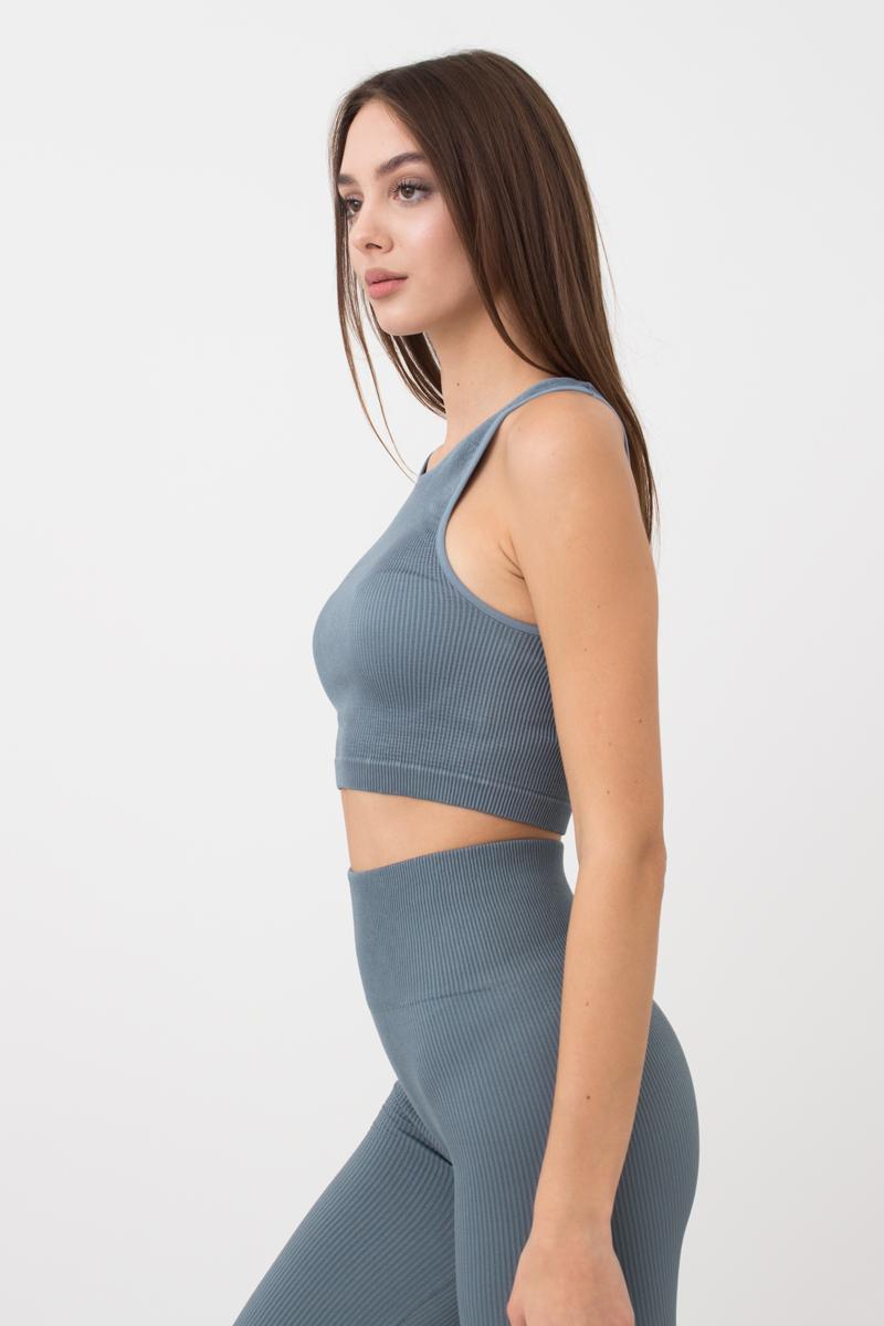 Seamless Ribbed Halter Crop Top in Shadow