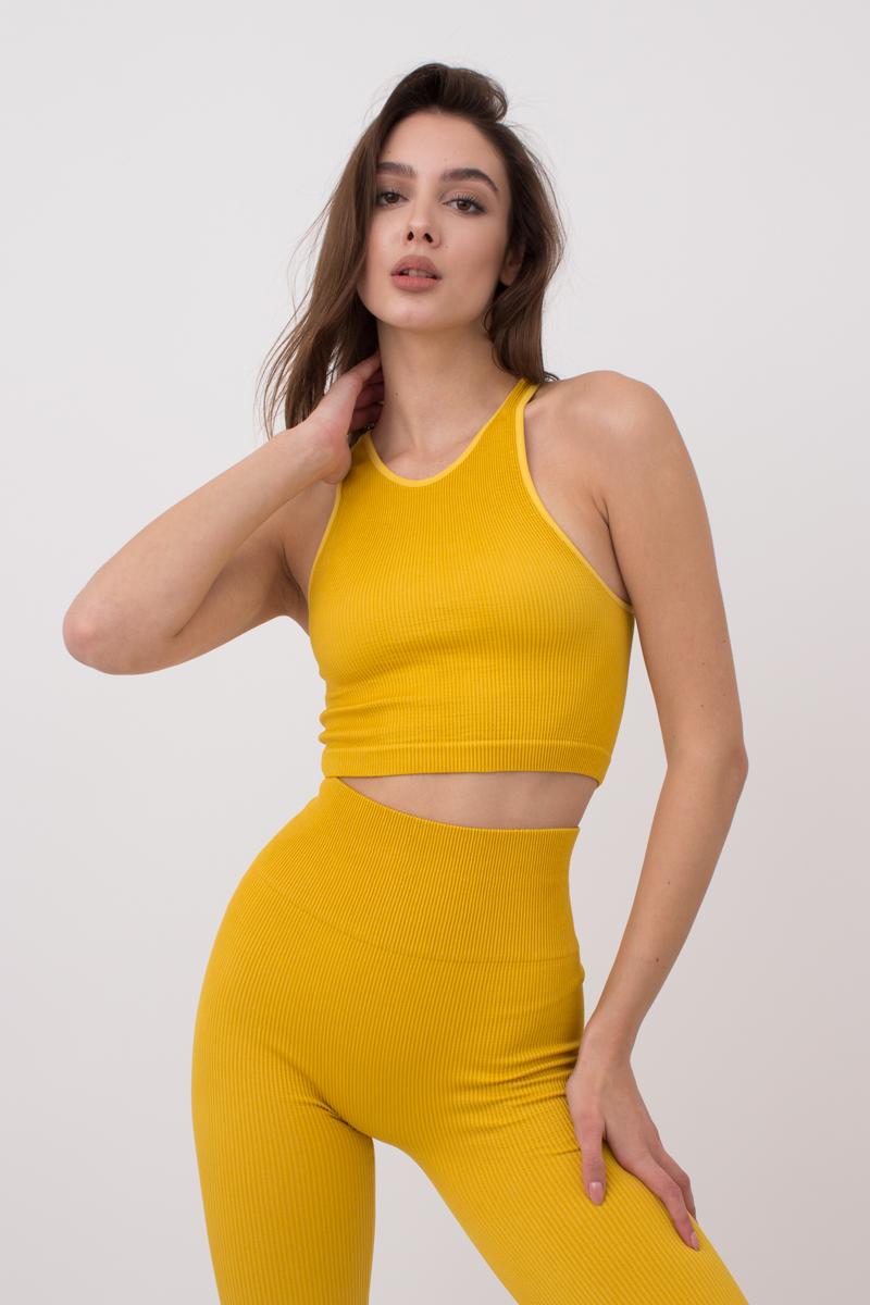 Seamless Ribbed Halter Crop Top in Honey