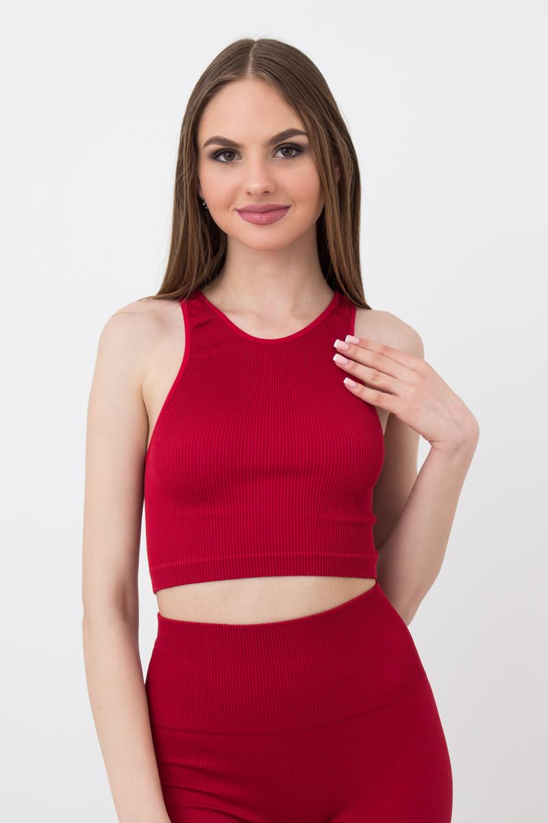 Seamless Ribbed Halter Crop Top in Wine