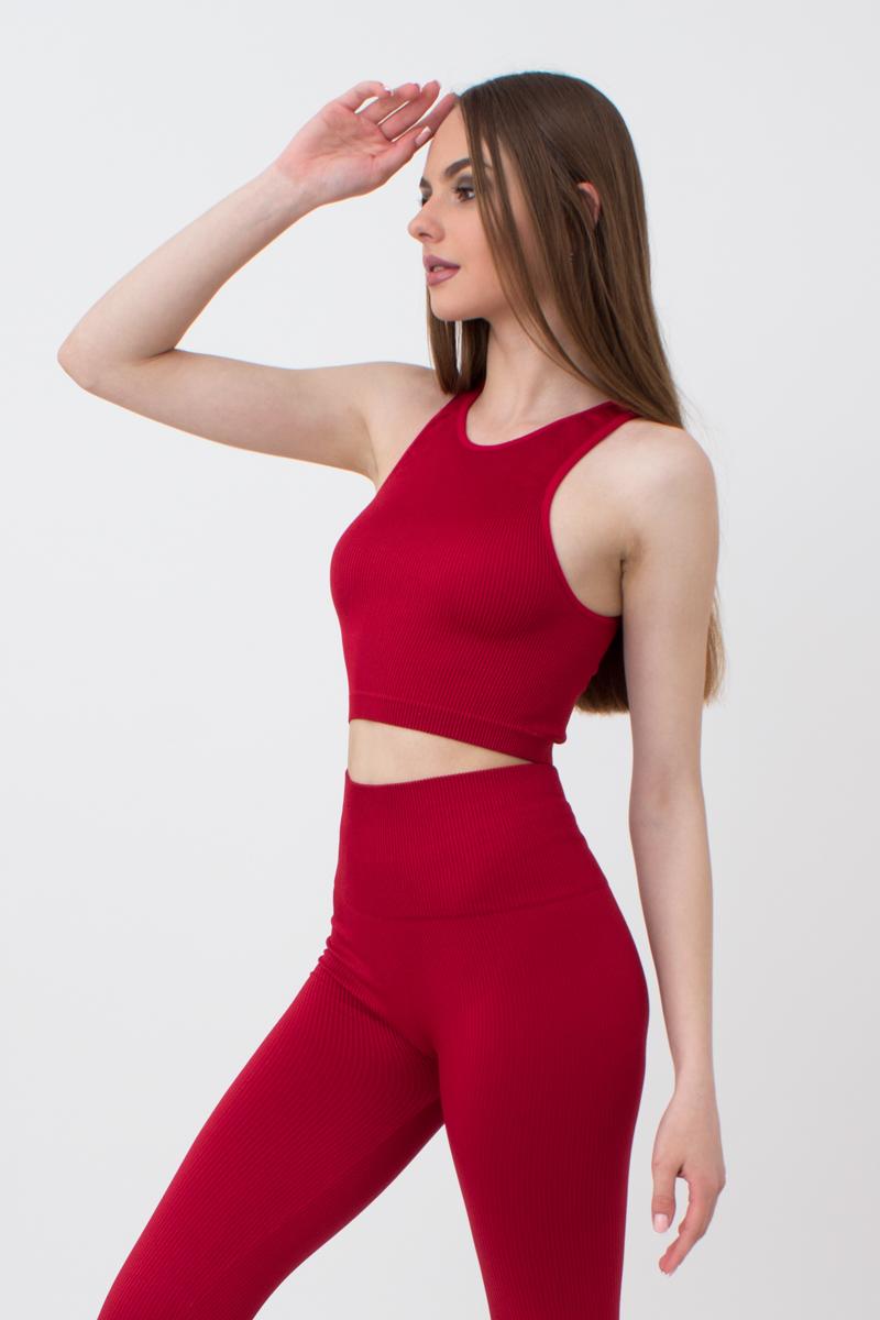 Seamless Ribbed Halter Crop Top in Wine