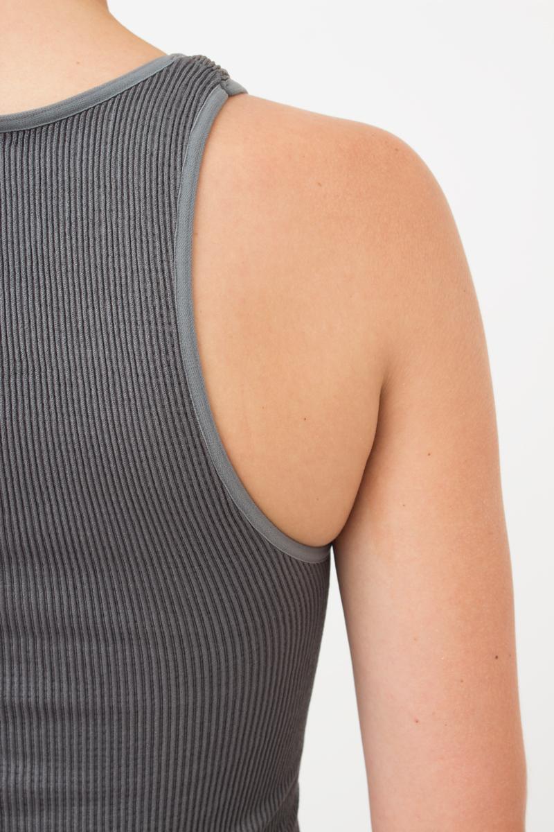 Seamless Ribbed Halter Crop Top in Dark Gray