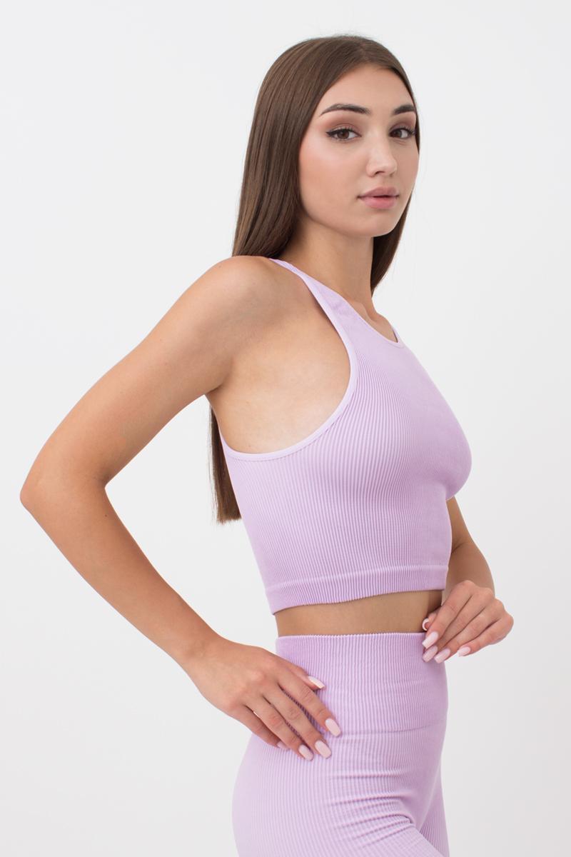 Seamless Ribbed Halter Crop Top in Light Purple