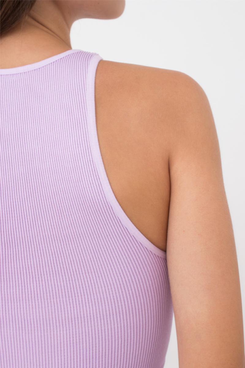 Seamless Ribbed Halter Crop Top in Light Purple