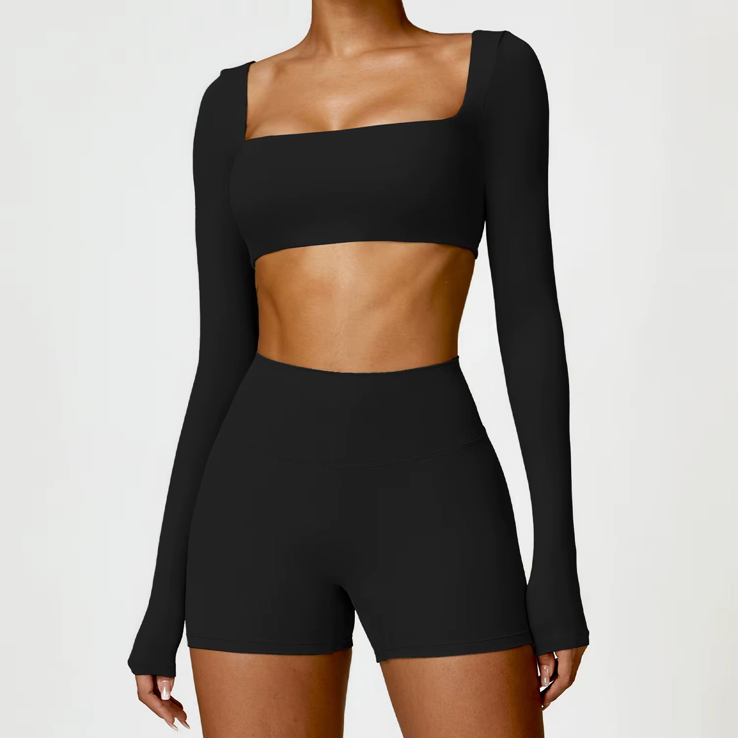 Femme Long-Sleeve Crop Top in Black