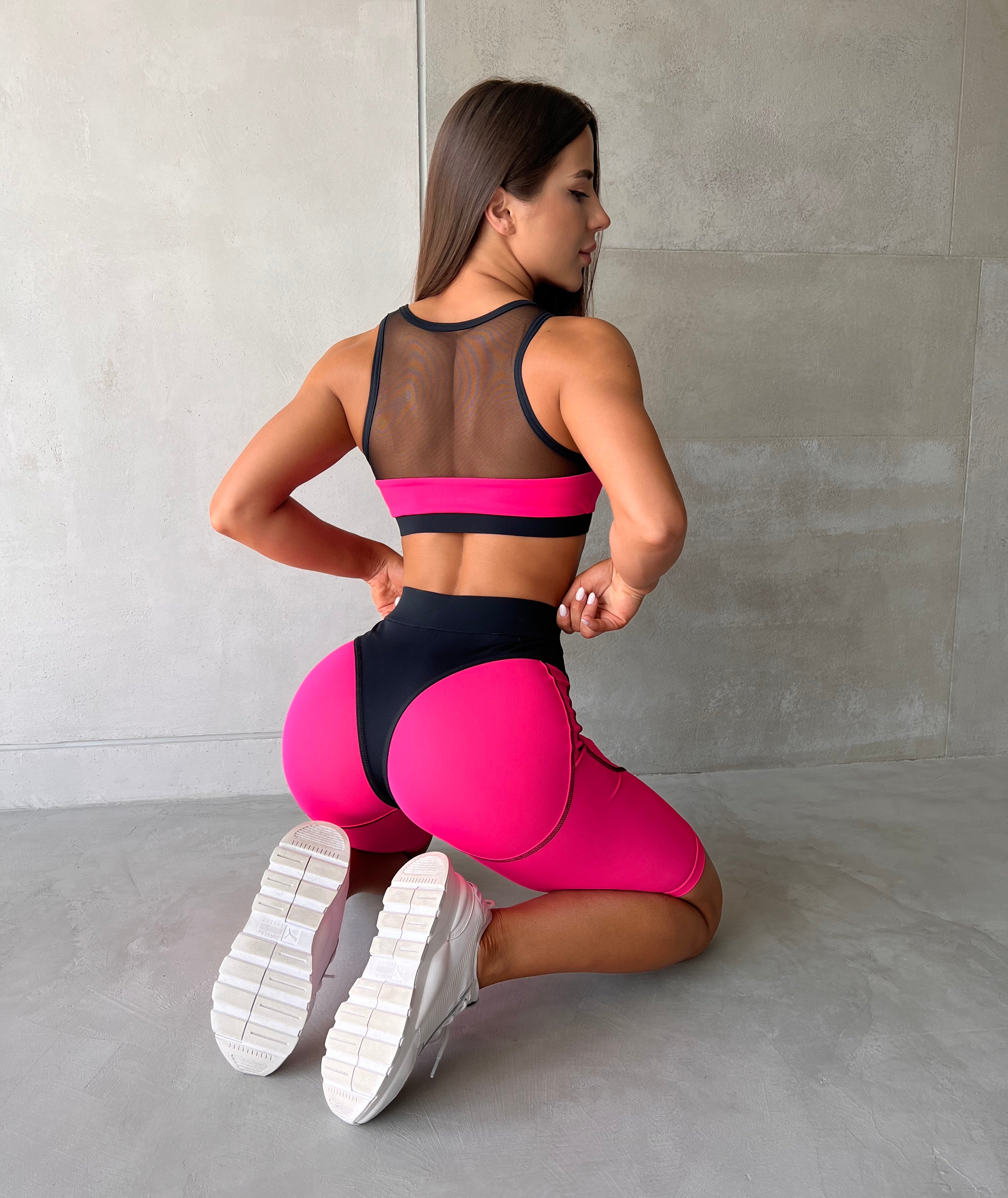 GalaxyX Push Up Contrast Contour Seam Bike Shorts in Neon Pink