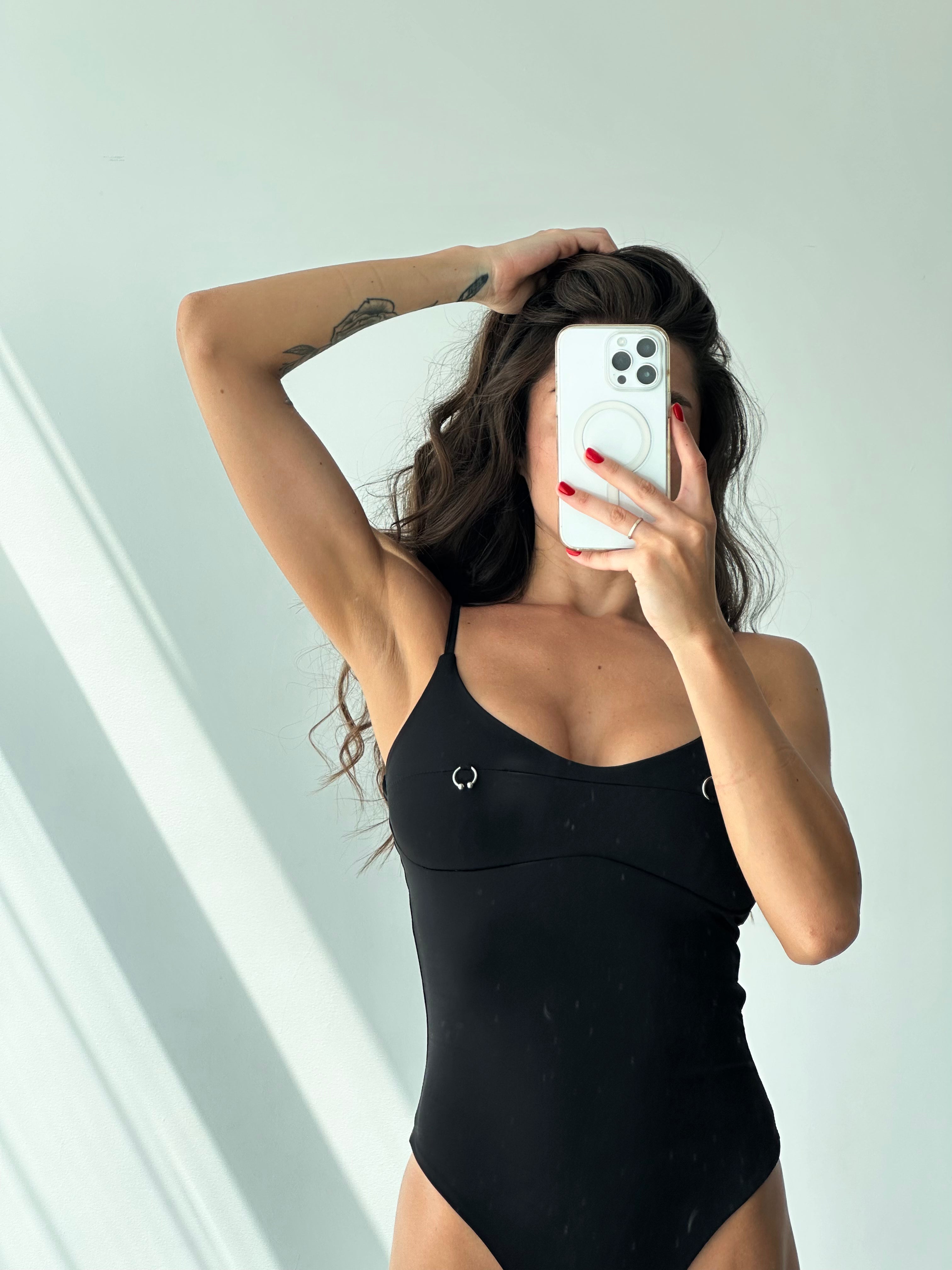 Palmita Piercing Detail Cut Out Back One Piece in Black