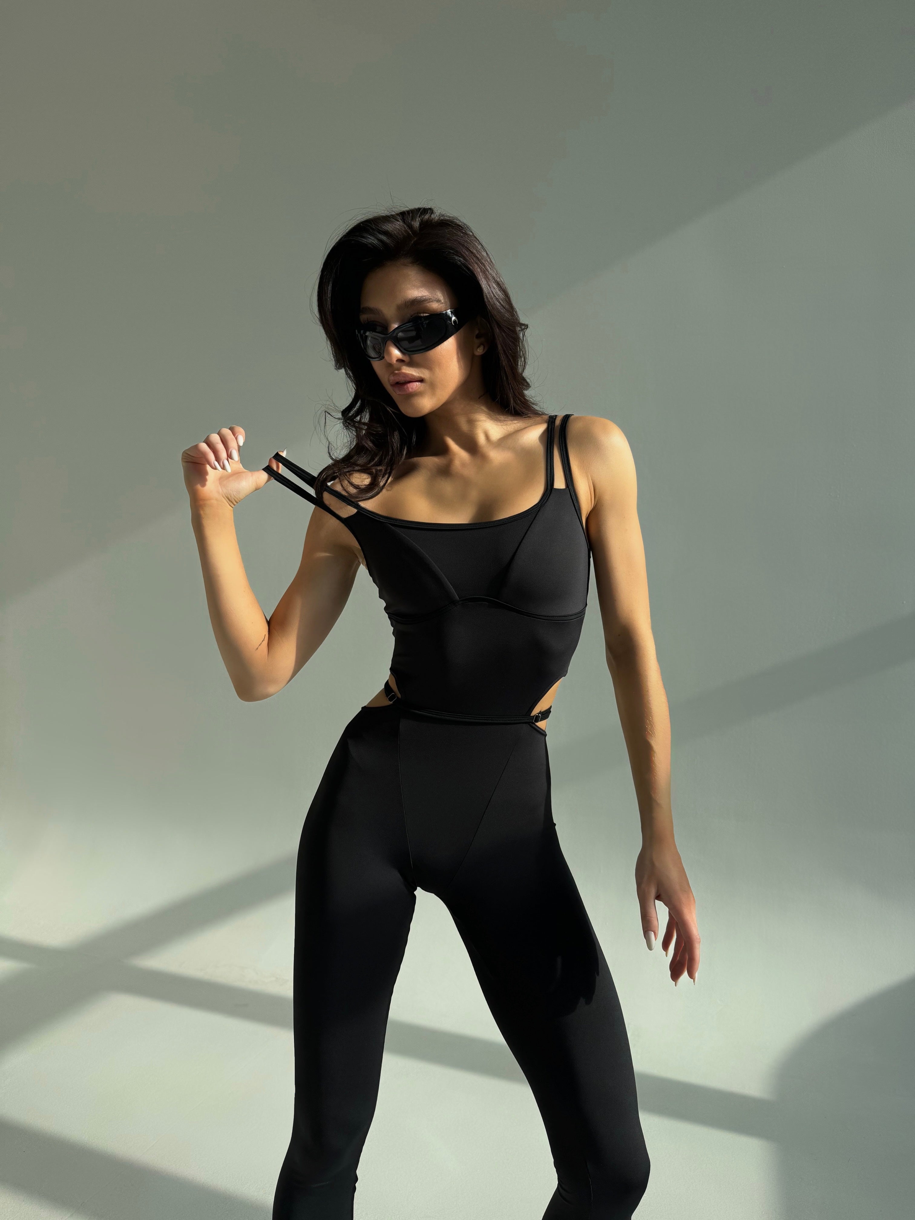 Galaxy Strappy Contour Cut Out Unitard Jumpsuit in Black