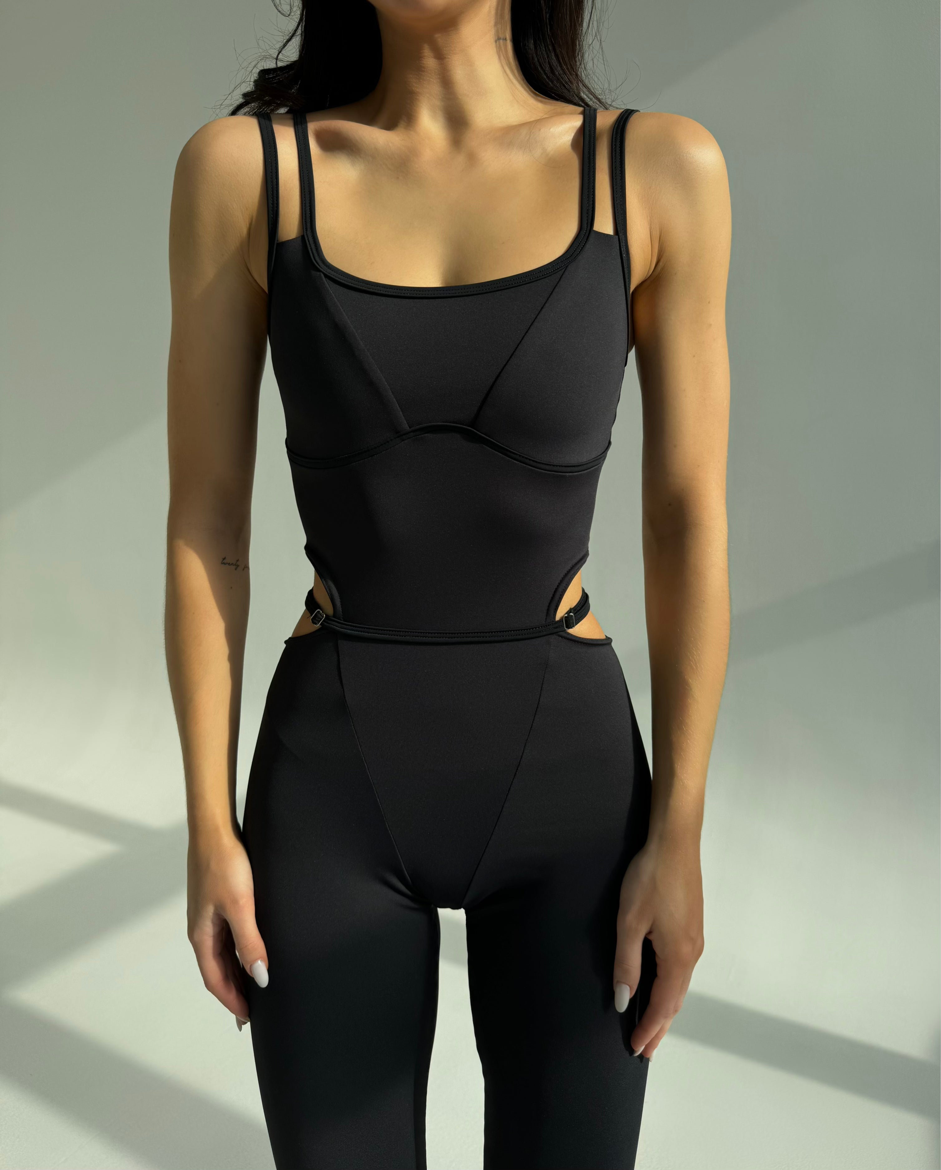 Galaxy Strappy Contour Cut Out Unitard Jumpsuit in Black