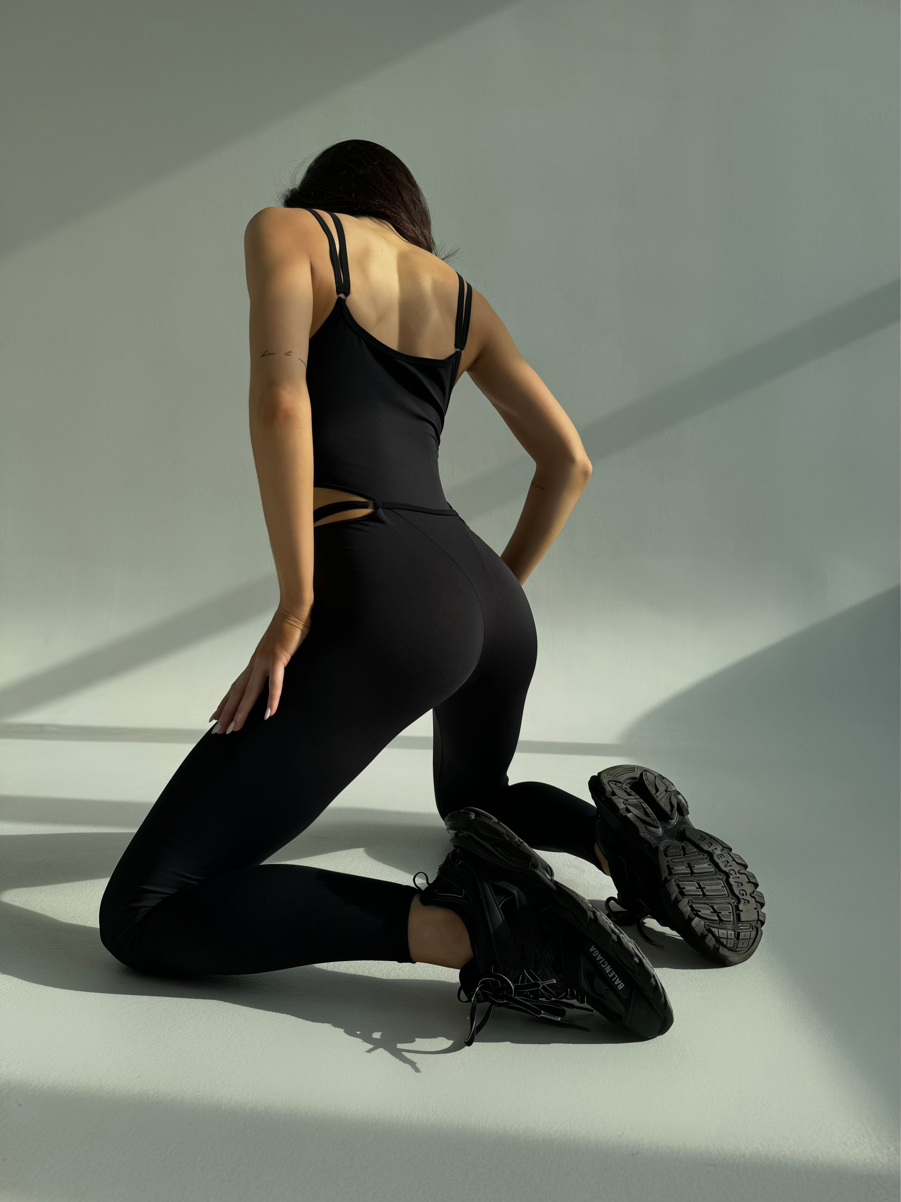 Galaxy Strappy Contour Cut Out Unitard Jumpsuit in Black