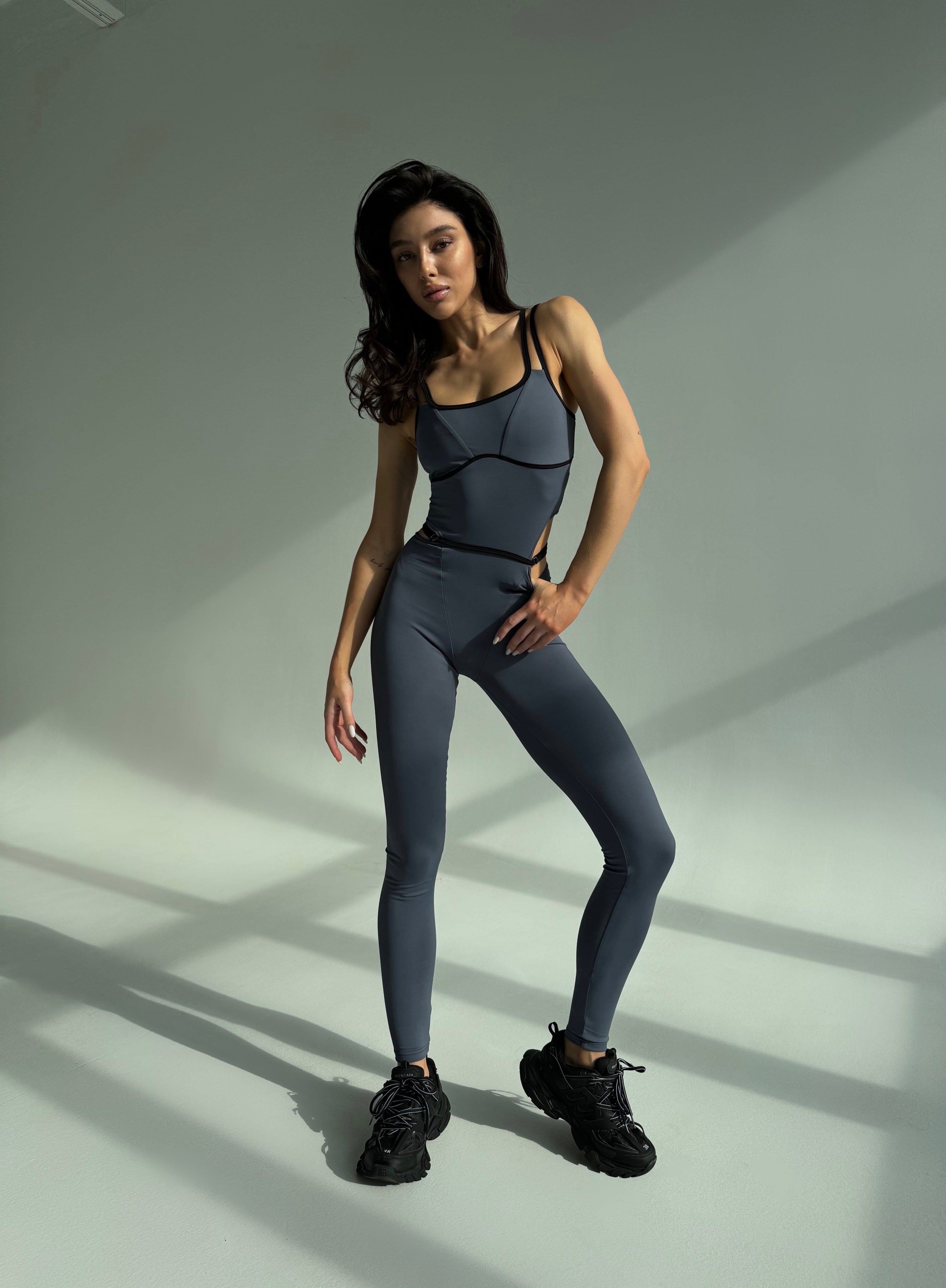 Galaxy Strappy Contour Cut Out Unitard Jumpsuit in Gray