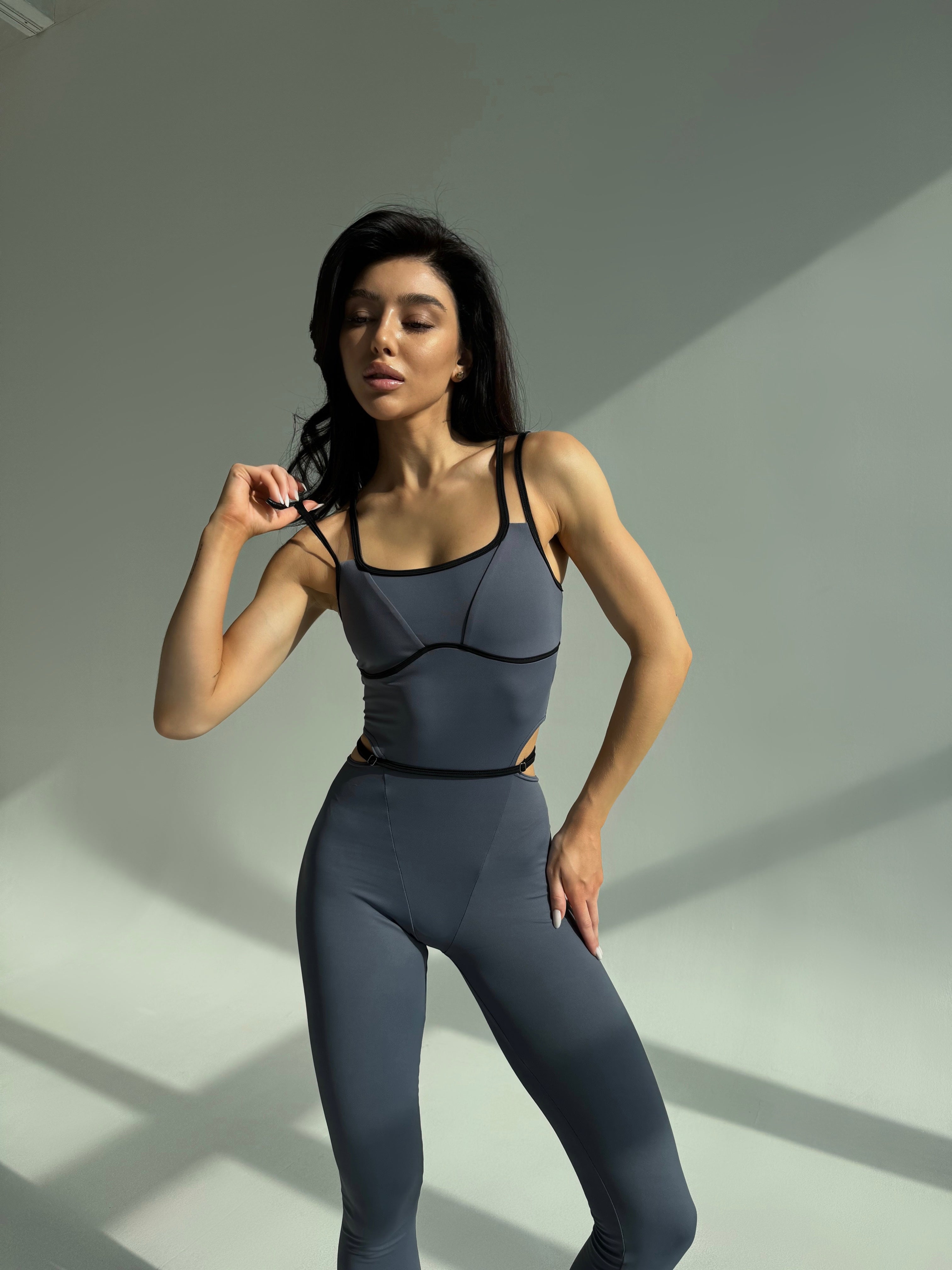 Galaxy Strappy Contour Cut Out Unitard Jumpsuit in Gray