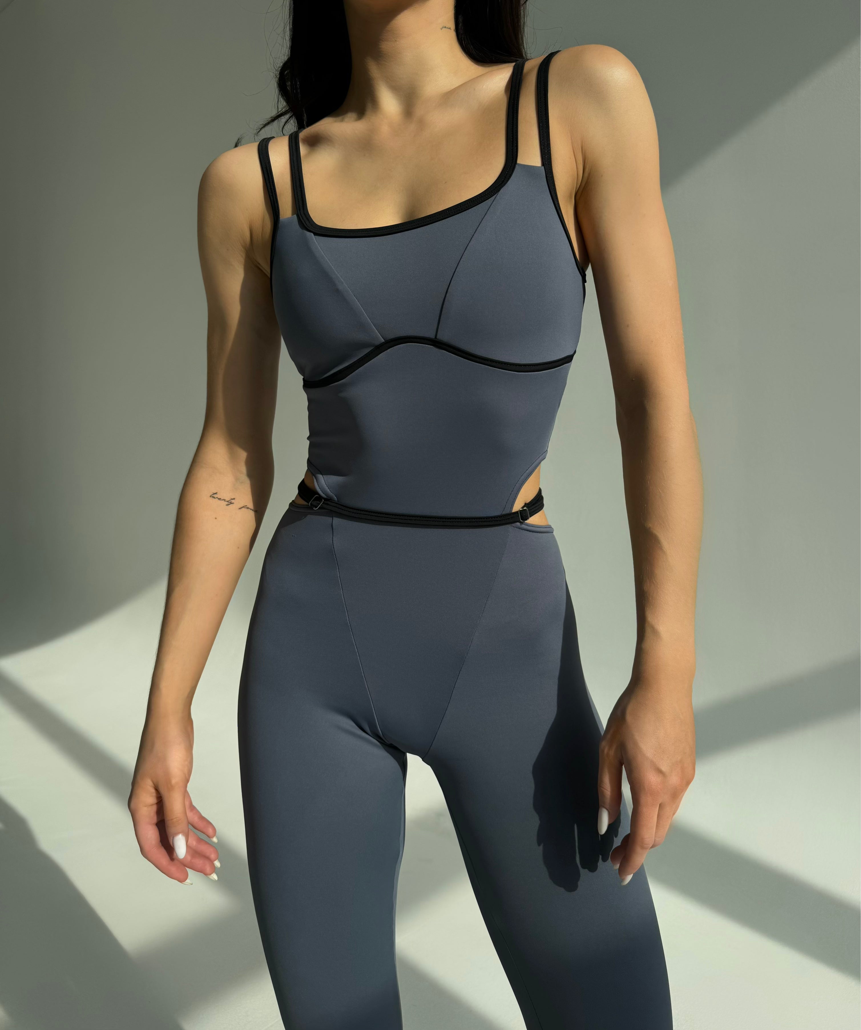 Galaxy Strappy Contour Cut Out Unitard Jumpsuit in Gray