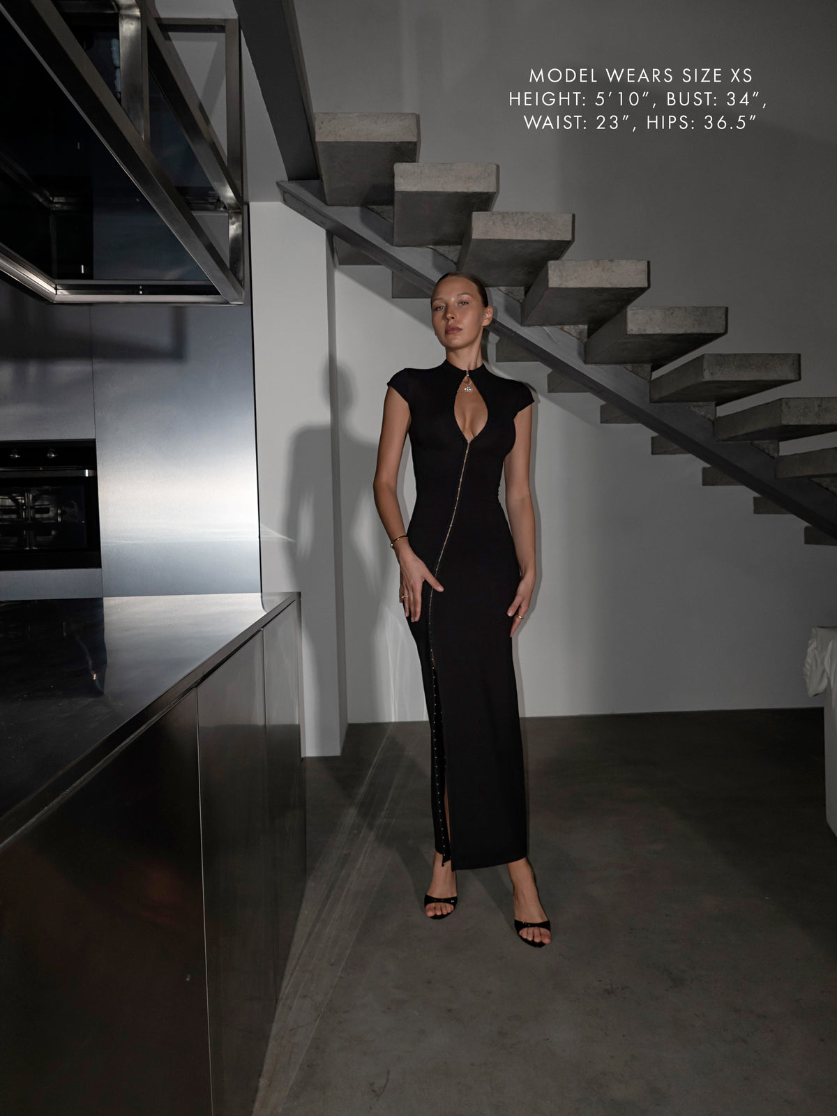 Tokyo Hook and Eye Thigh Split Maxi Dress in Black