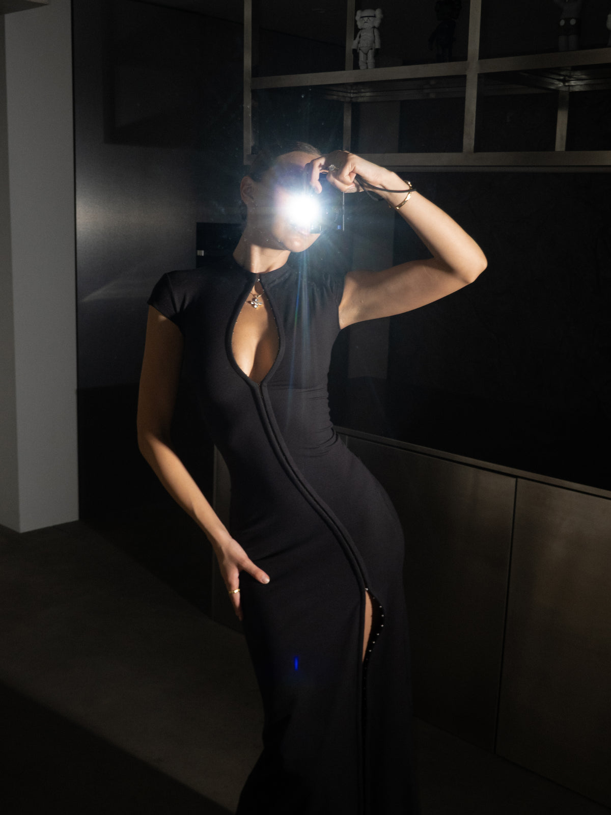 Tokyo Hook and Eye Thigh Split Maxi Dress in Black