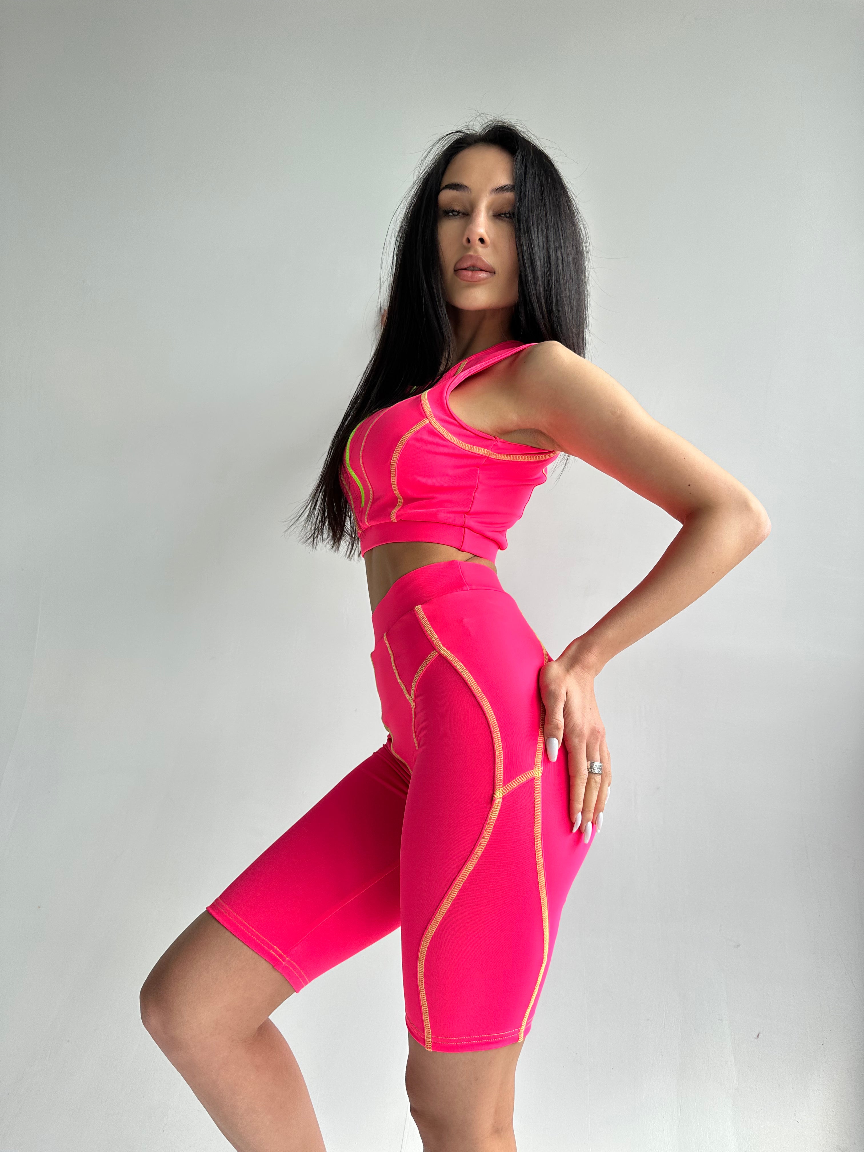 Galaxy Sculpt Decorative Seam Bike Shorts in Neon Pink