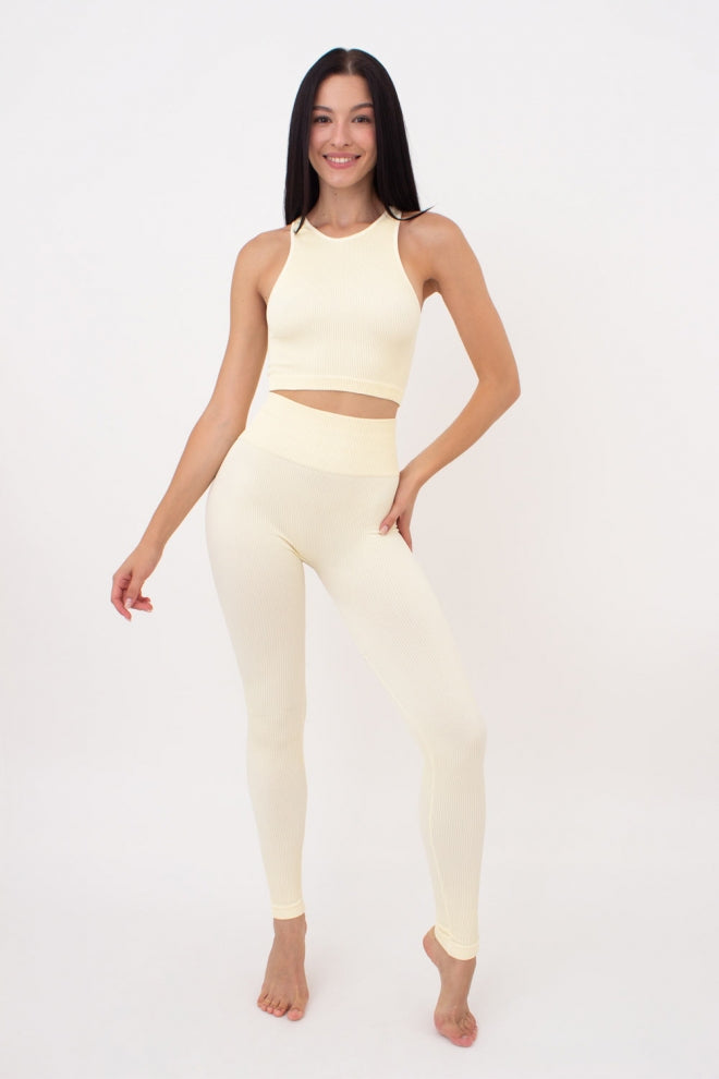 Seamless Ribbed Halter Crop Top in Vanilla