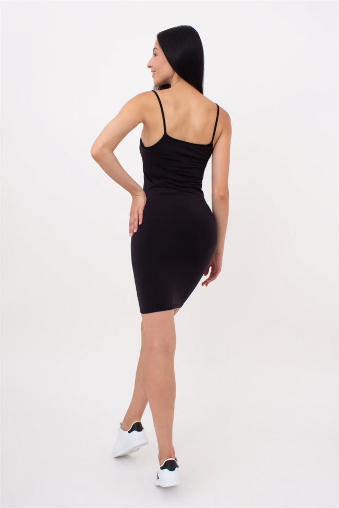 Seamless Spaghetti Strap Bodycon Mini Dress in Black