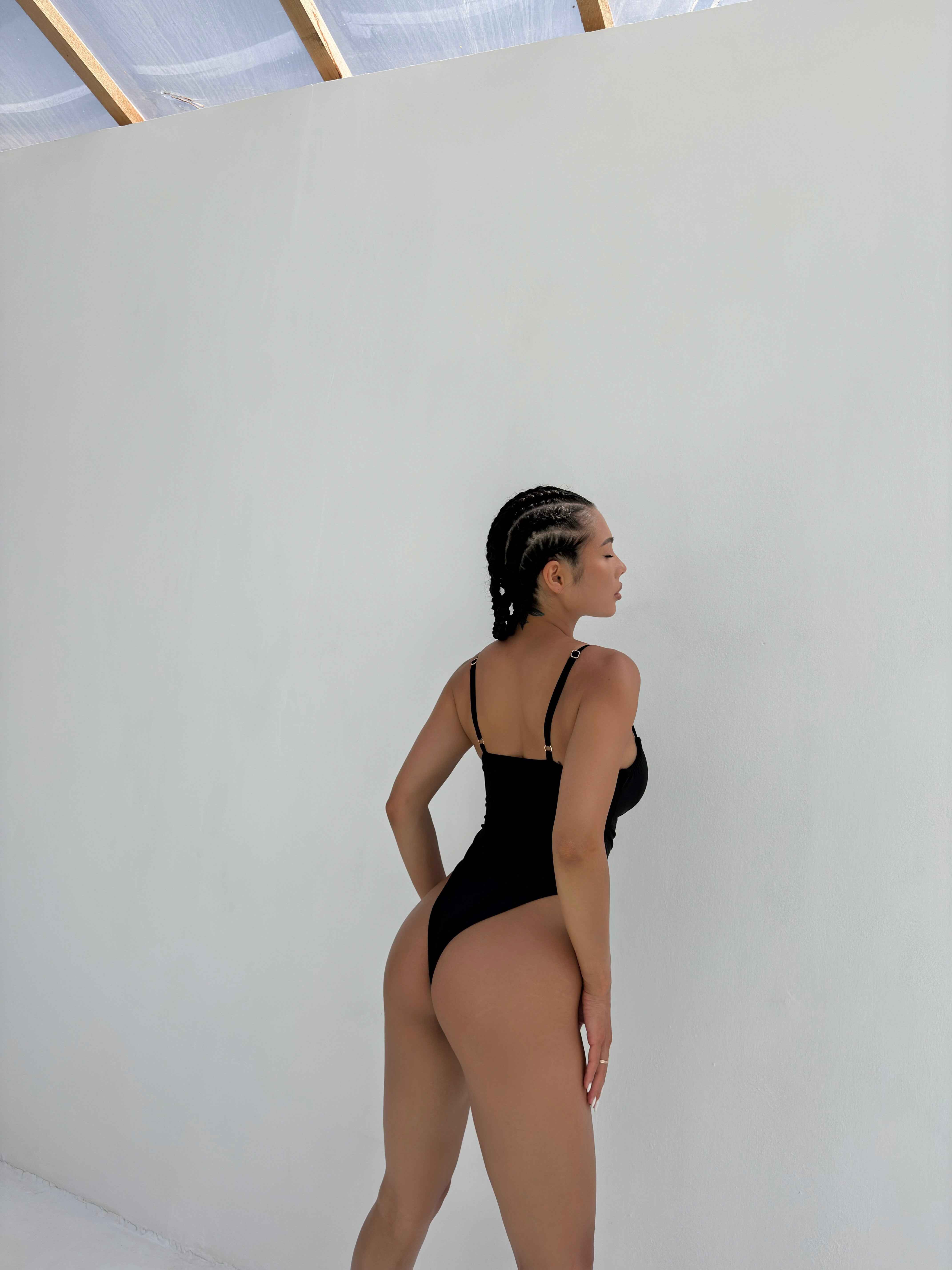 Martini Lace Up Cut Out Front One Piece in Black