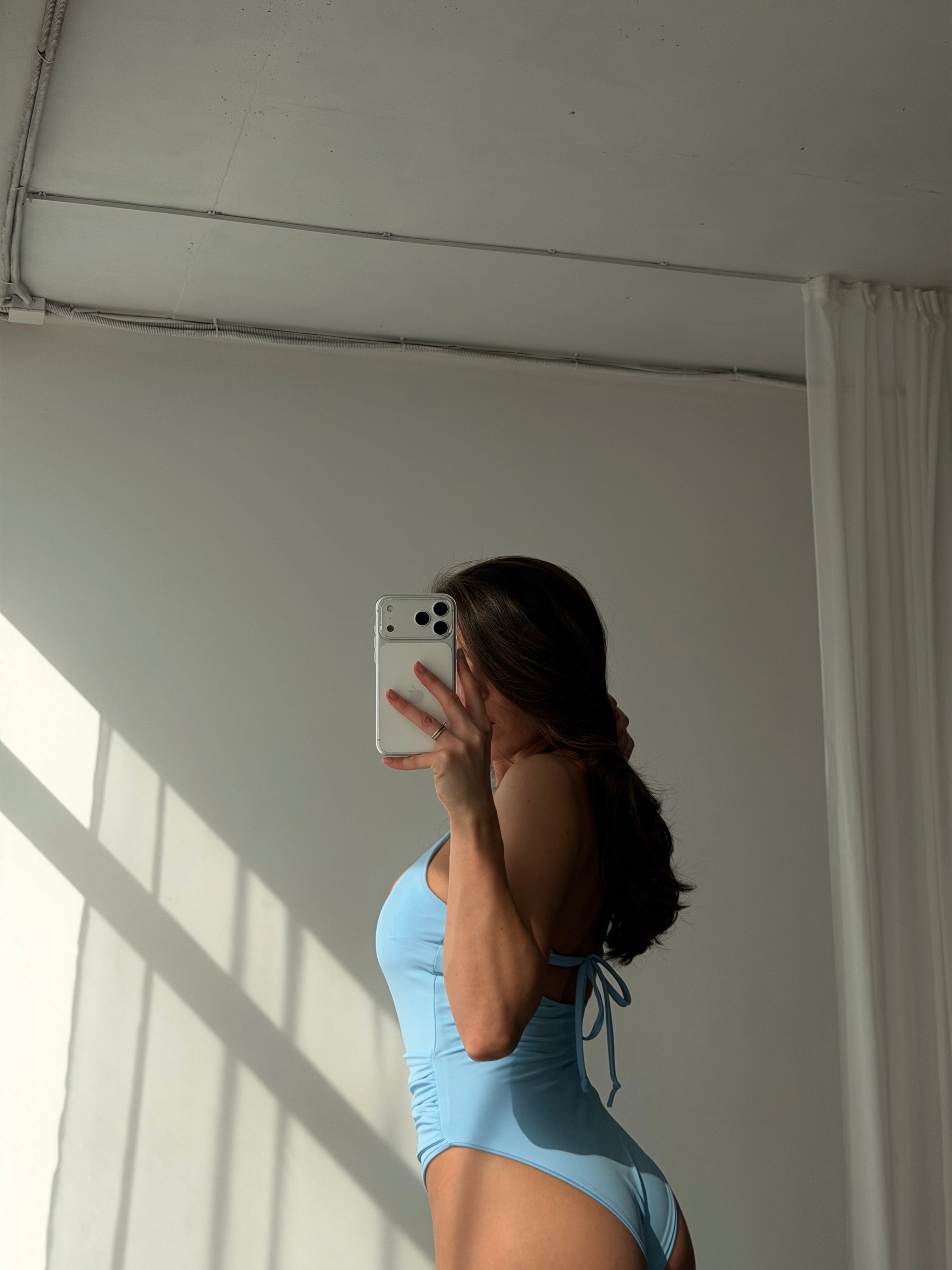 Sahara Plunge Shoulder Tie One Piece in Baby Blue