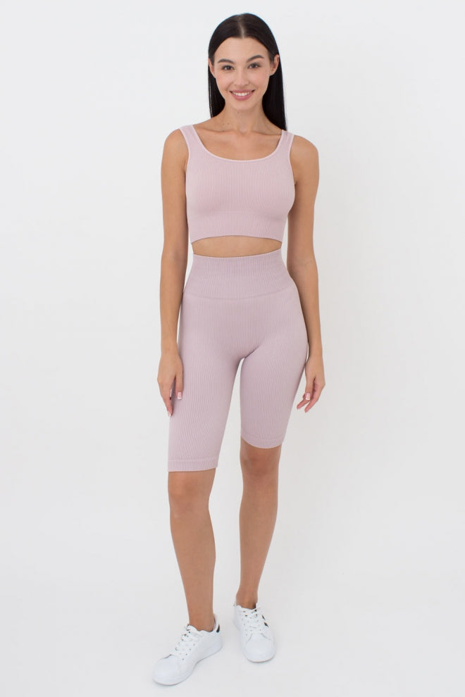 Seamless Ribbed Bra in Pastel Pink