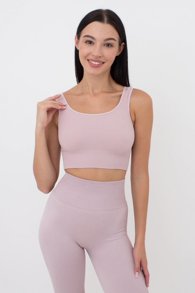 Seamless Ribbed Bra in Pastel Pink