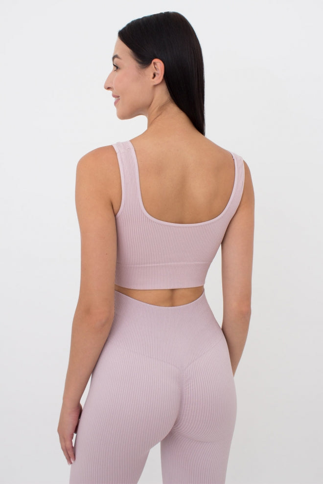 Seamless Ribbed Bra in Pastel Pink