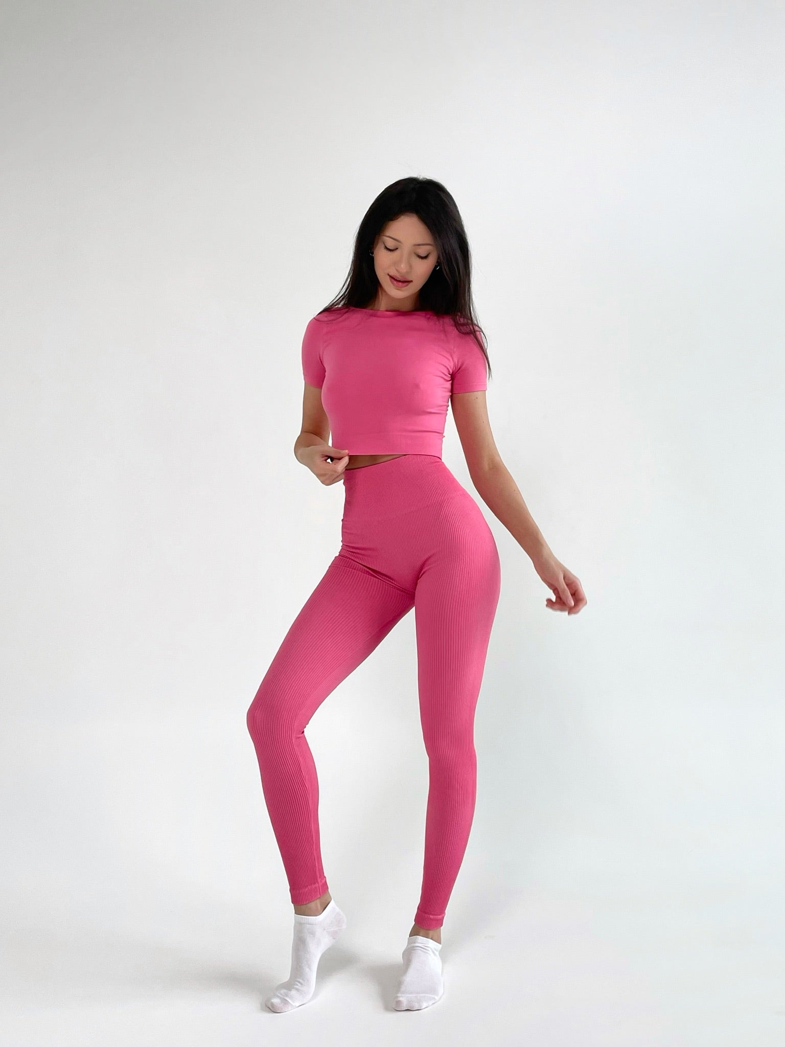 Seamless Ribbed Scrunch Leggings in Bubblegum