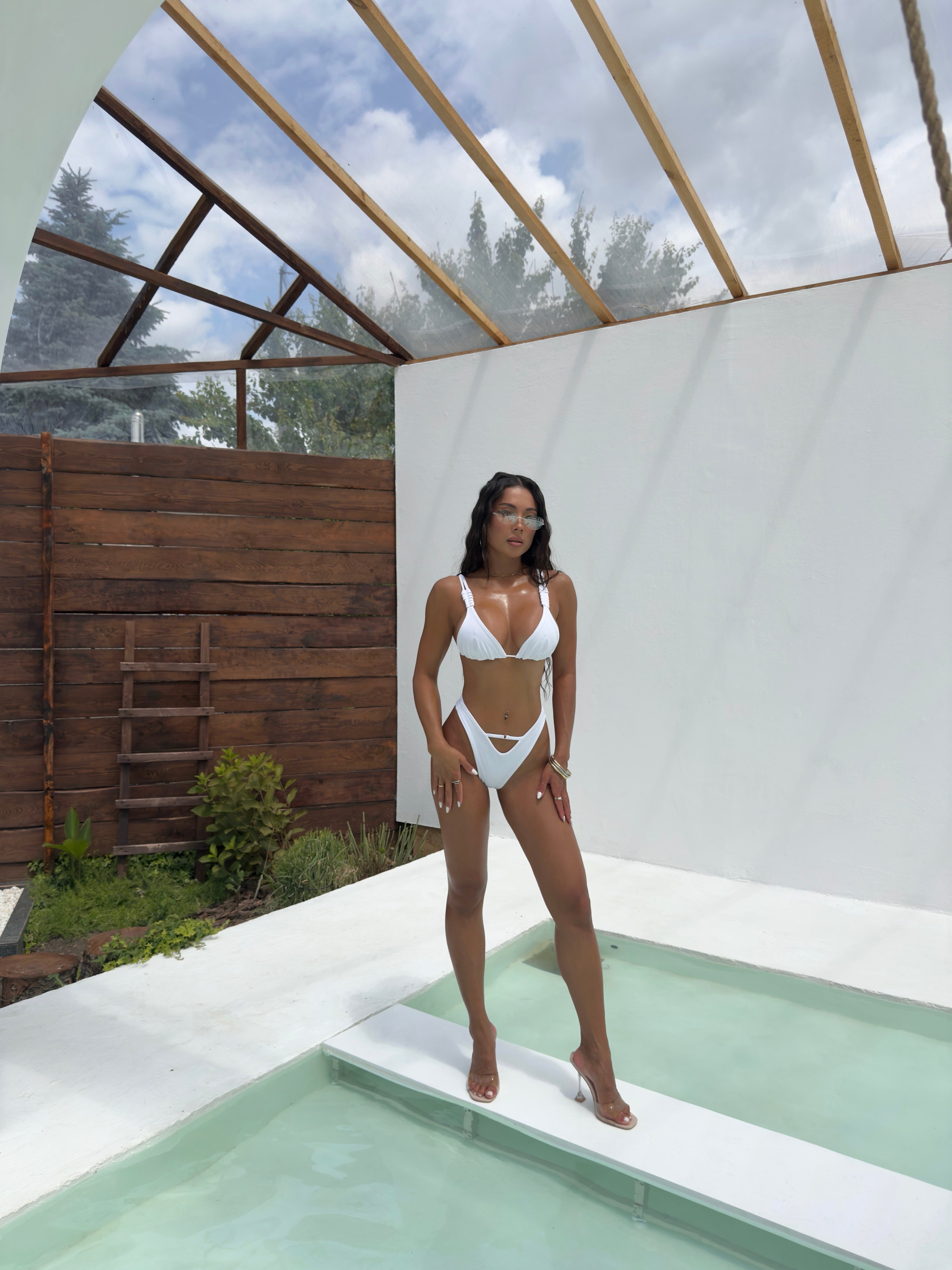 Sofi Triangle V Shape Strap Detail Bikini Set in White