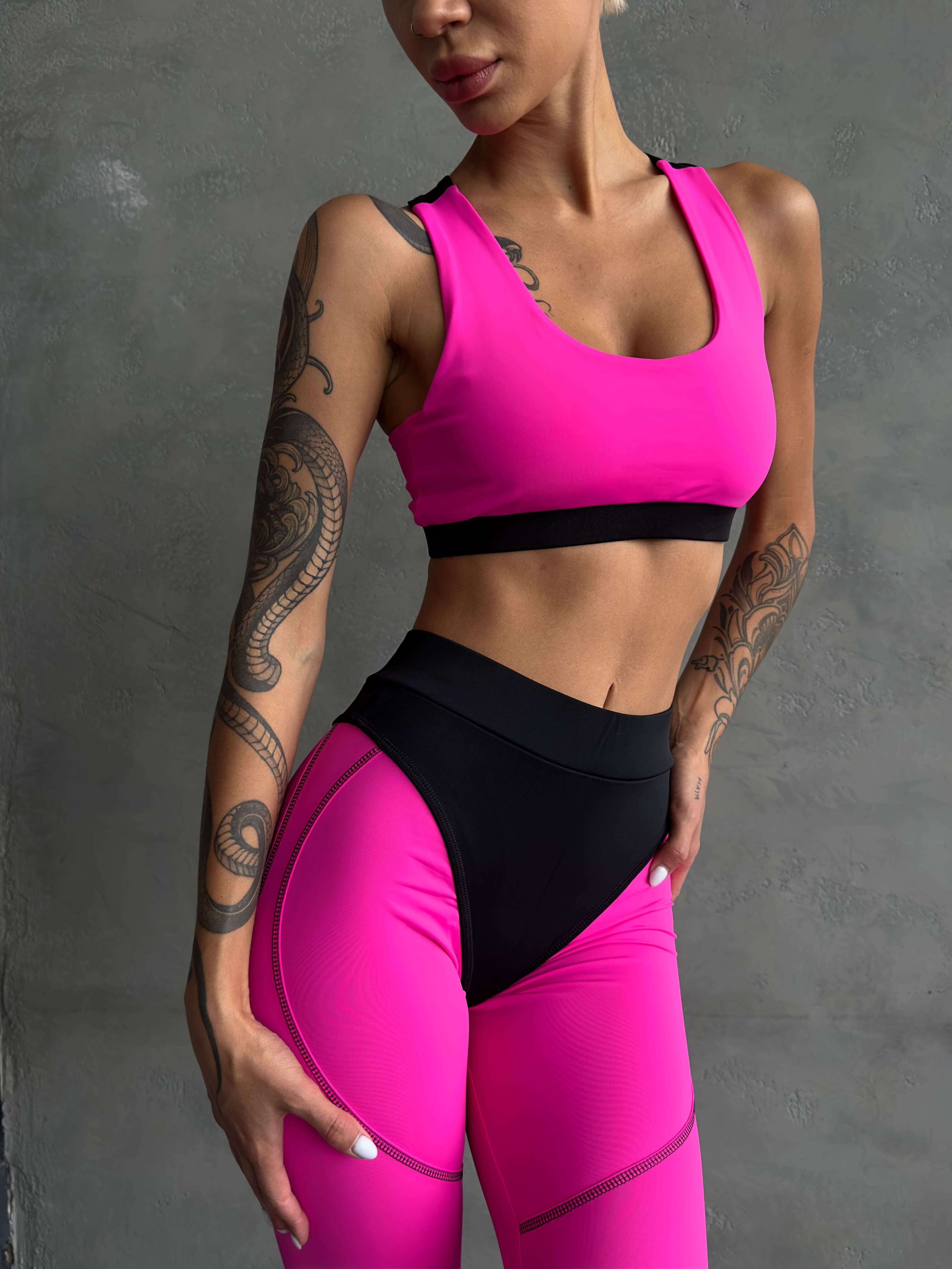 GalaxyX Push Up Contrast Contour Seam Leggings in Neon Pink