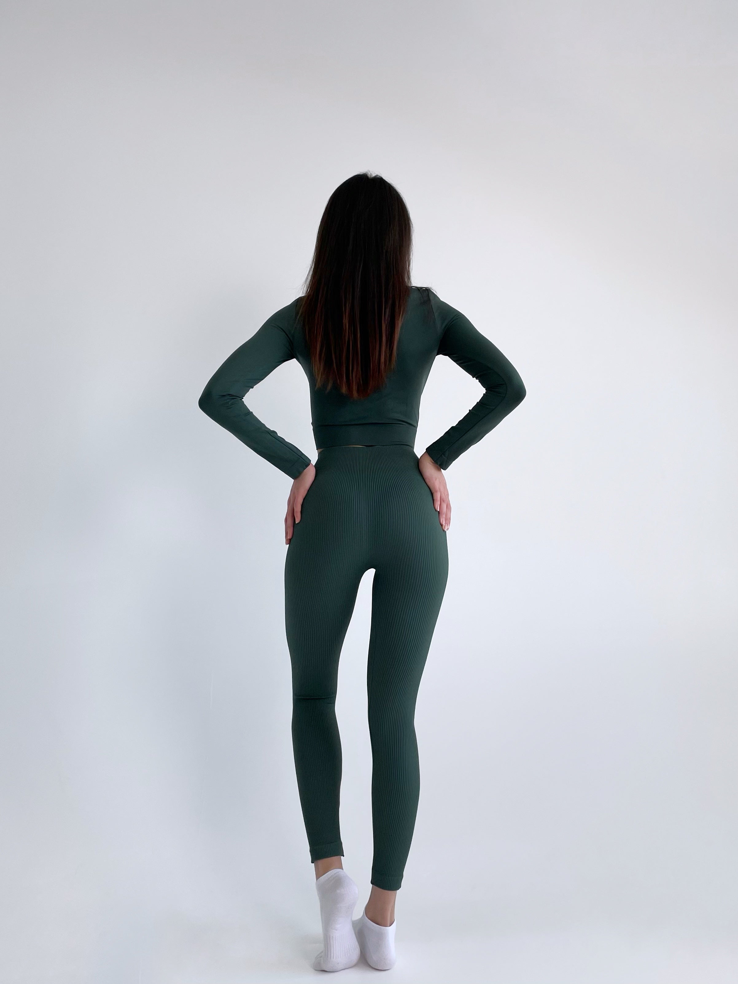 Seamless Ribbed Leggings in Khaki