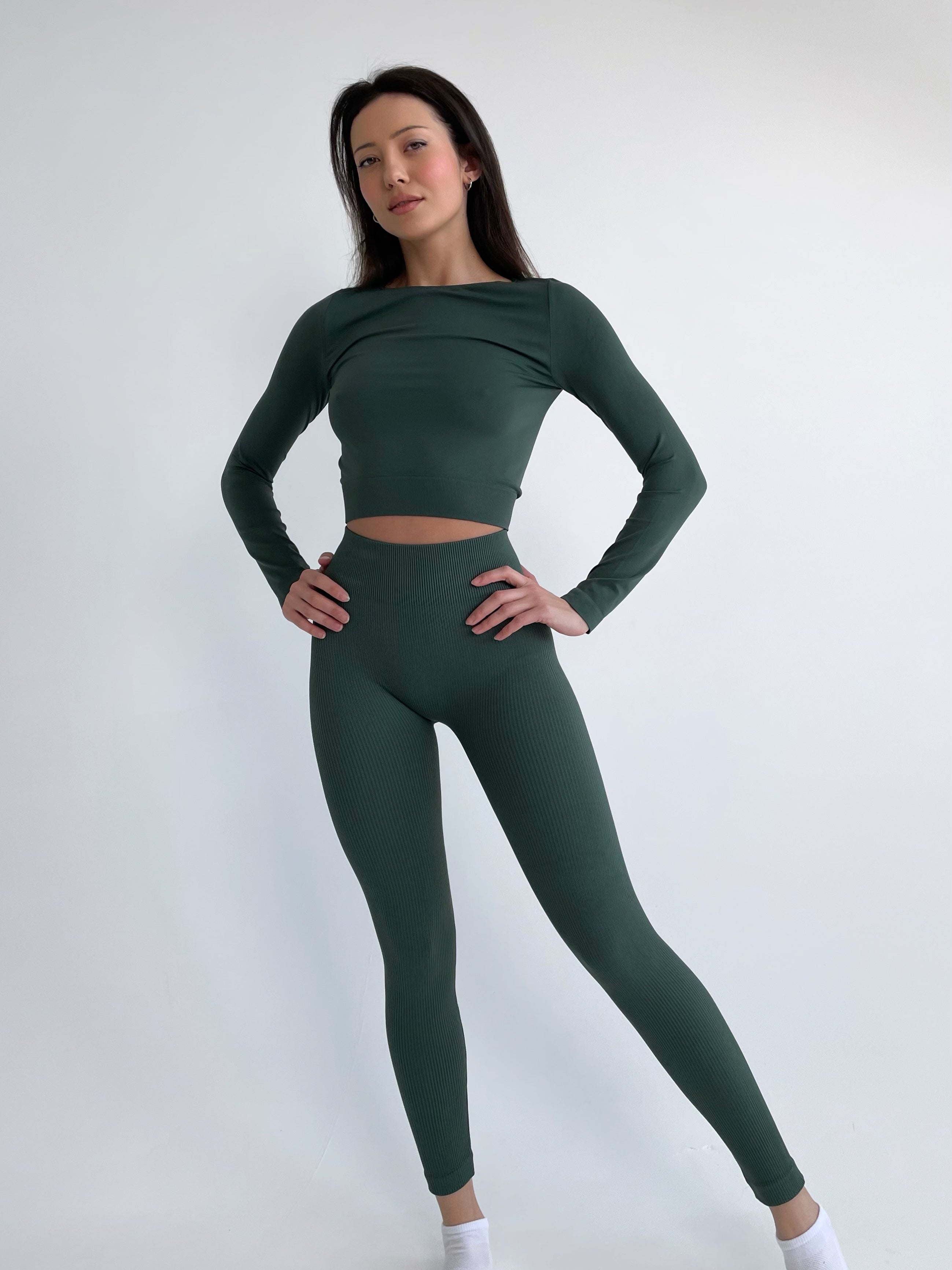 Seamless Ribbed Leggings in Khaki