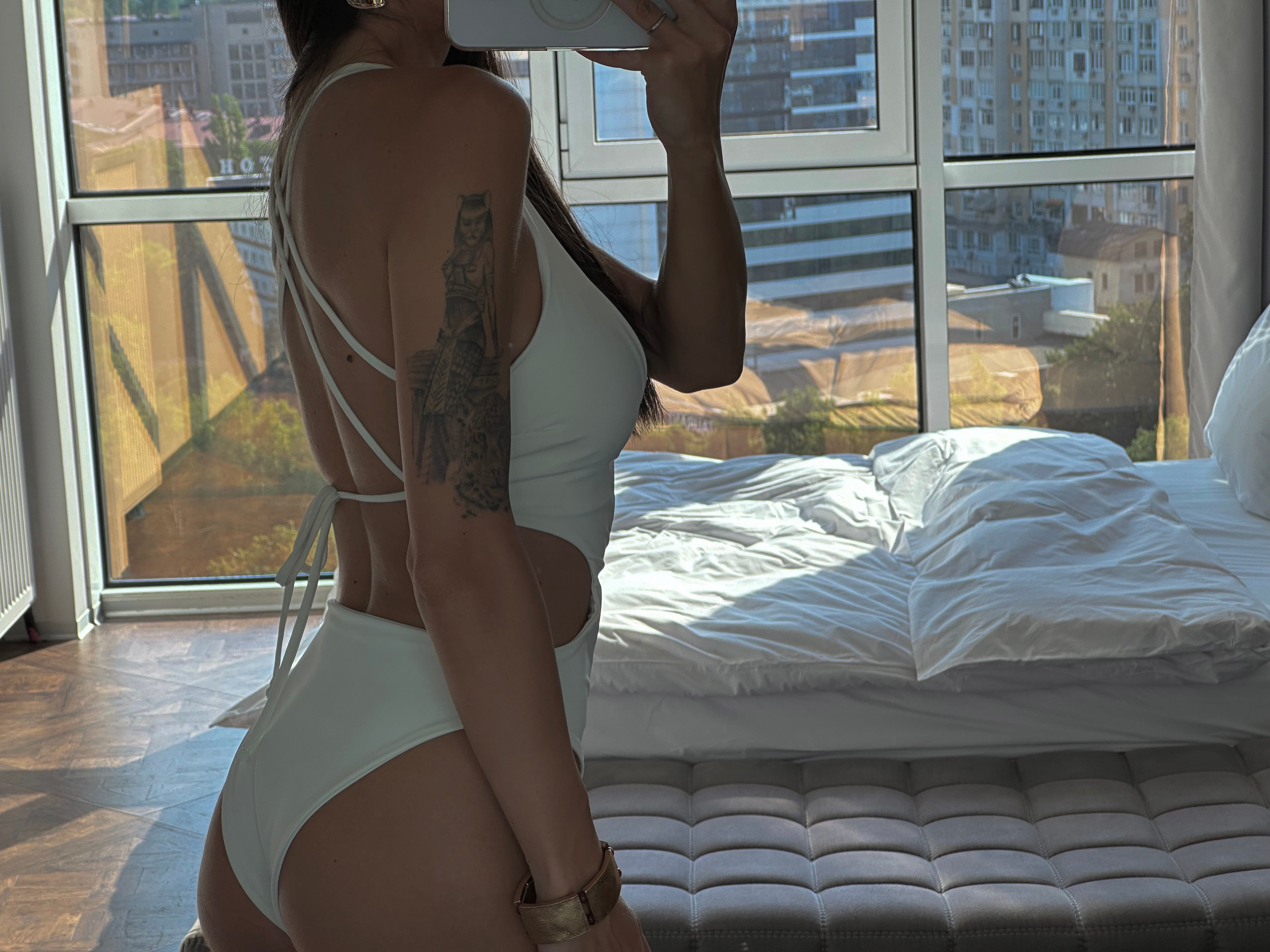 Sibella Cut Out Front Criss Cross Back One Piece in White