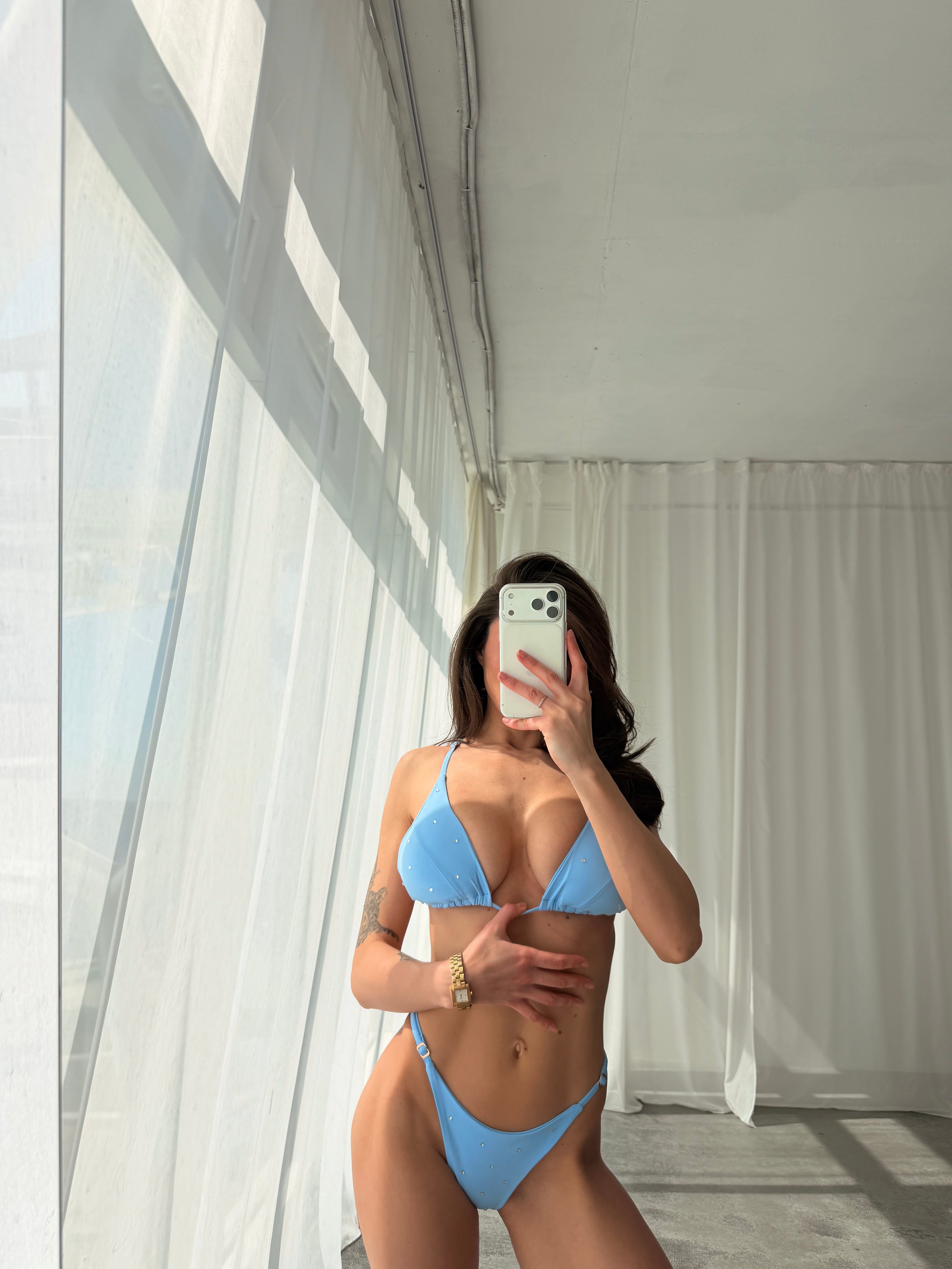 Twilight Rhinestone 3-Piece Bikini Set in Baby Blue