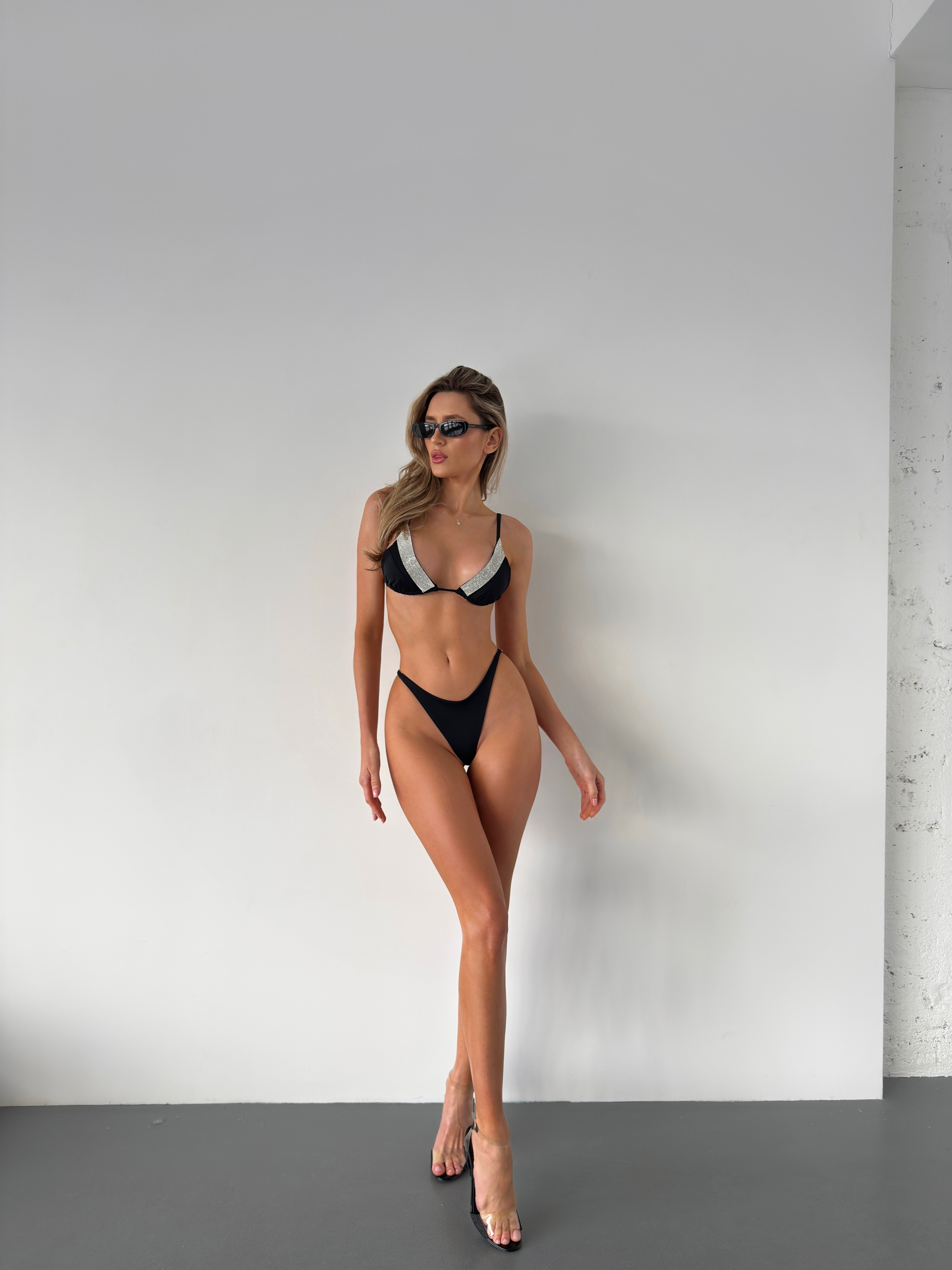 Maya Sparkle Triangle Mini Bikini Set in Black