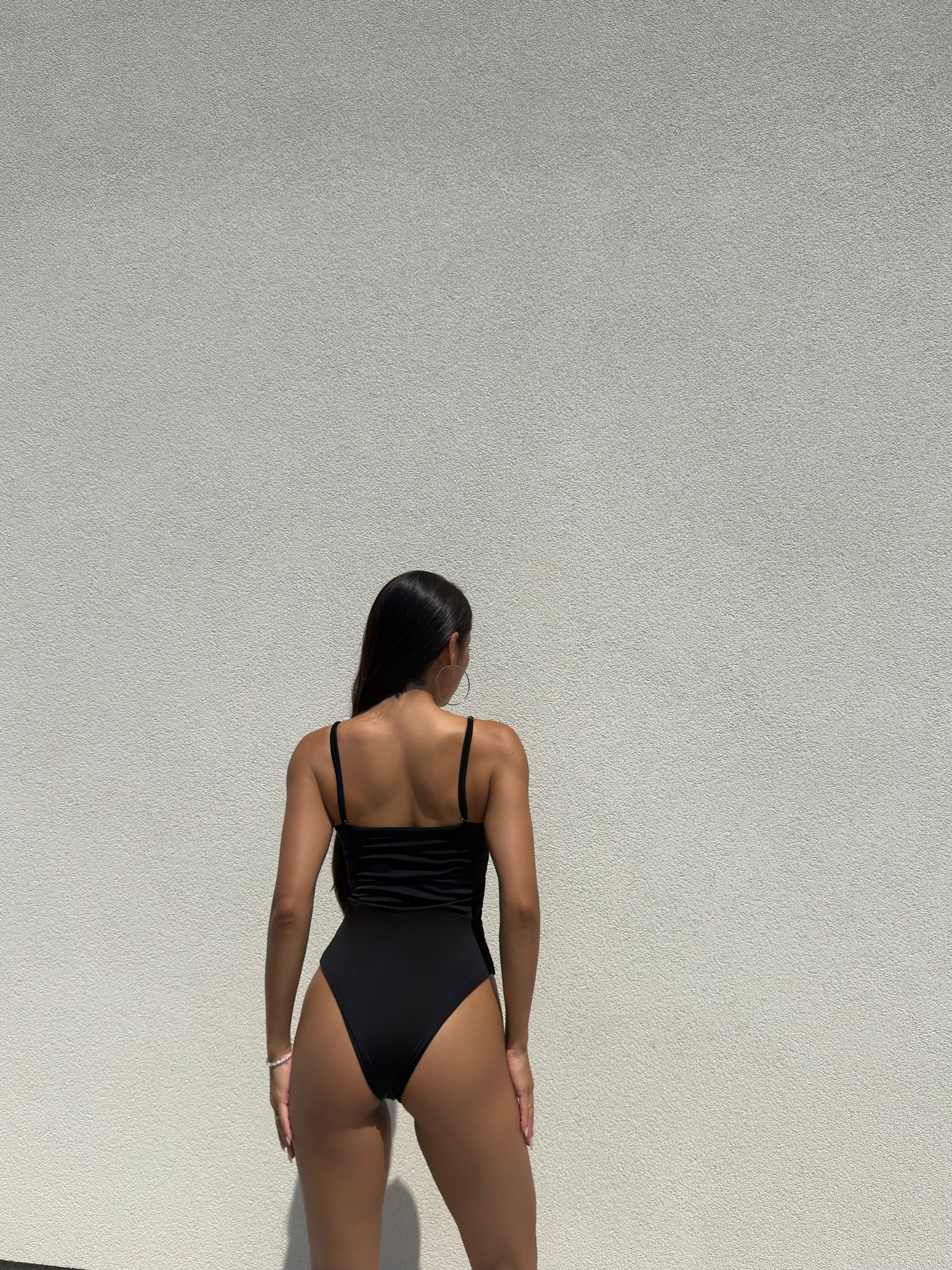 Charm Plunge Crystal Strap One Piece in Black