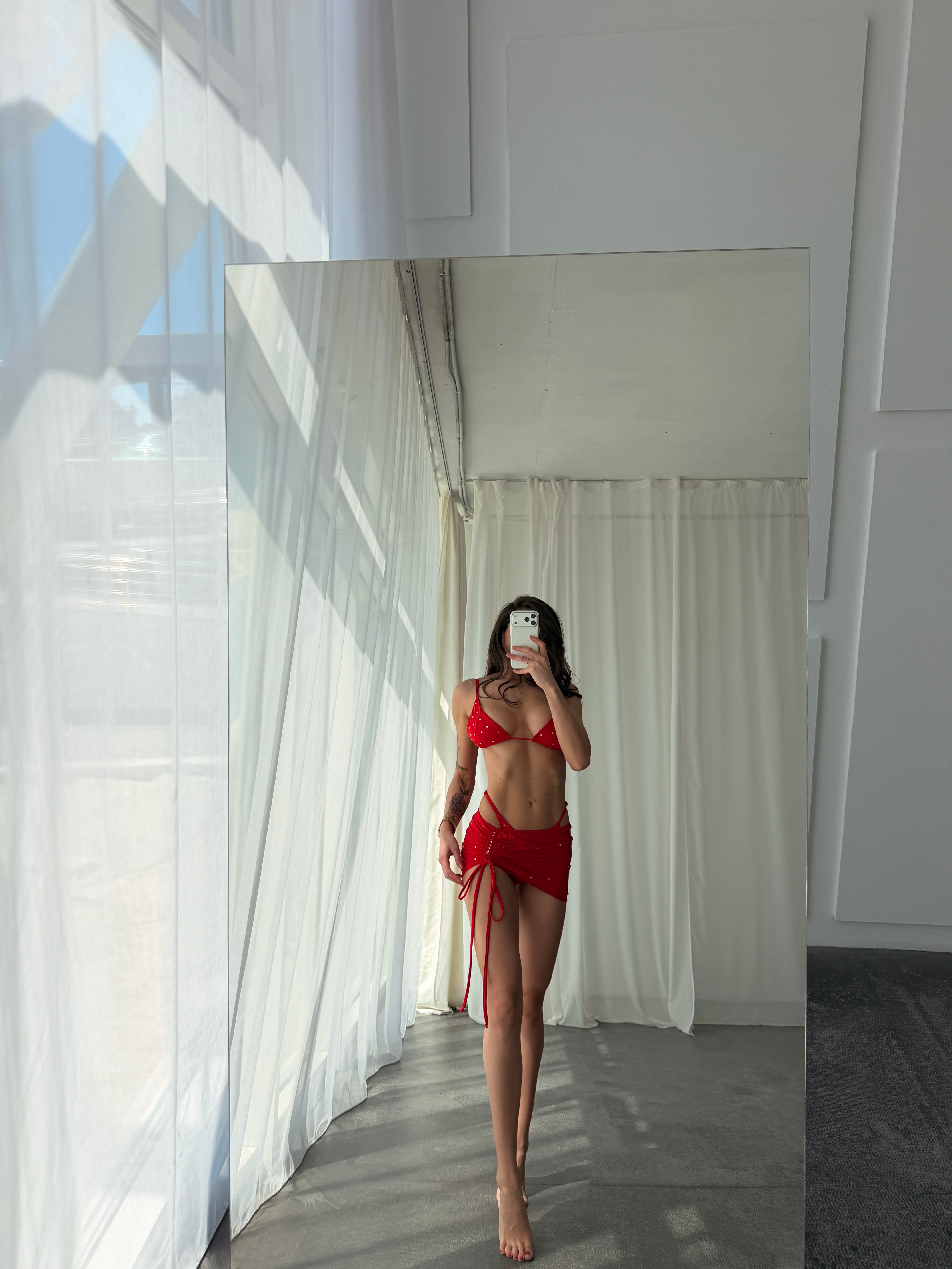 Twilight Rhinestone 3-Piece Bikini Set in Red