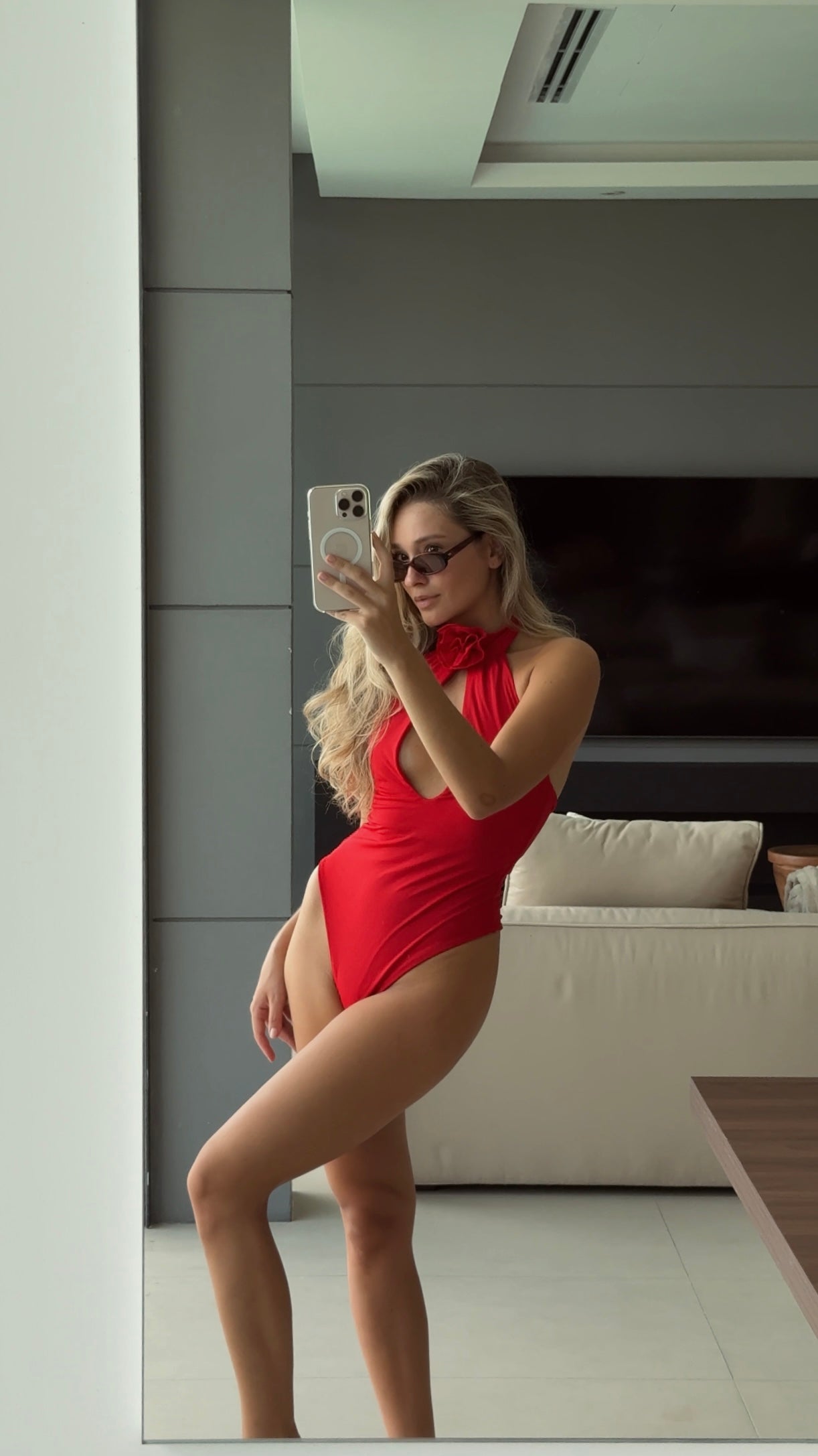 Como Halterneck Keyhole Cut Out One Piece in Red