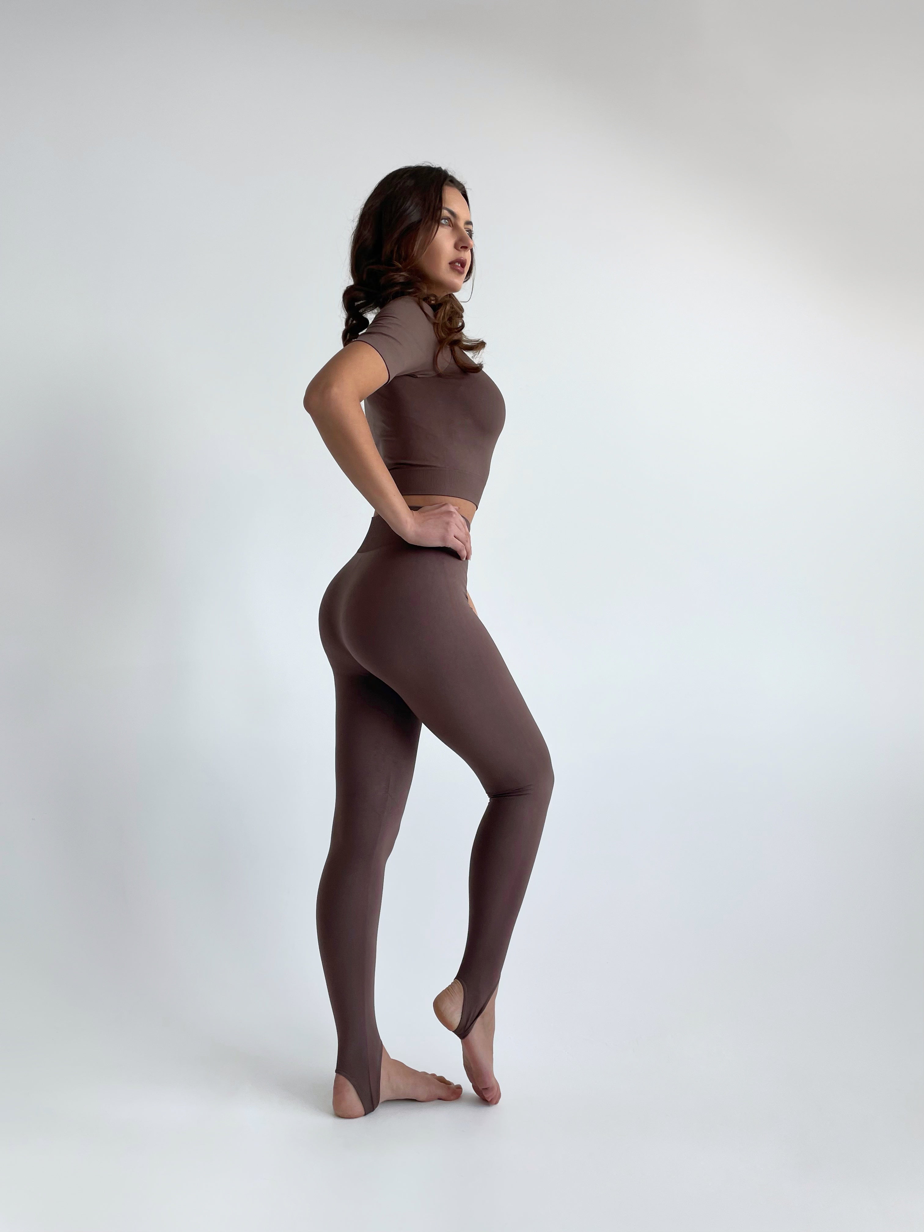 Seamless Cropped Short Sleeve Top in Brown