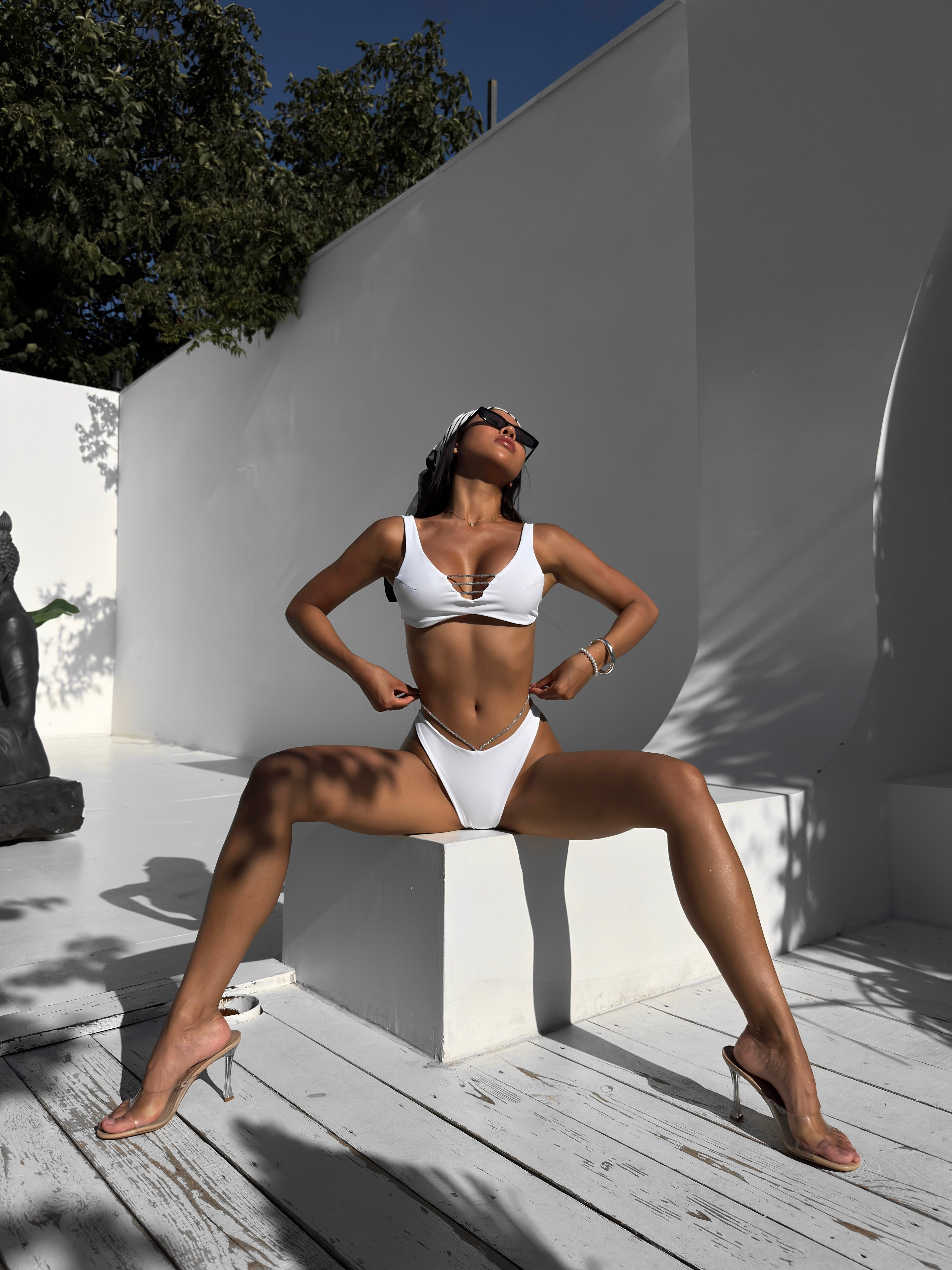 Ruby Plunge Shimmer Strap Bikini Set in White