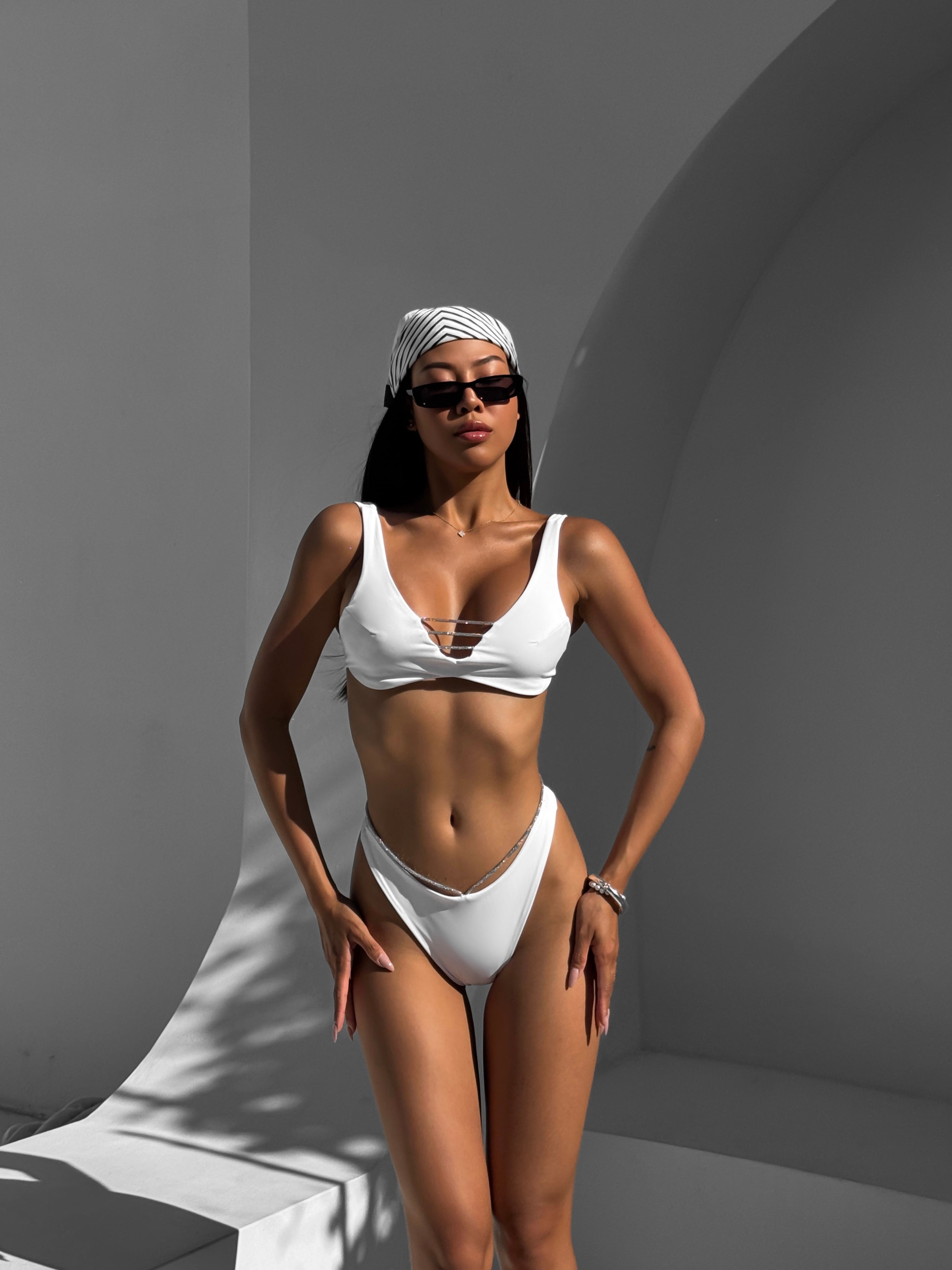 Ruby Plunge Shimmer Strap Bikini Set in White