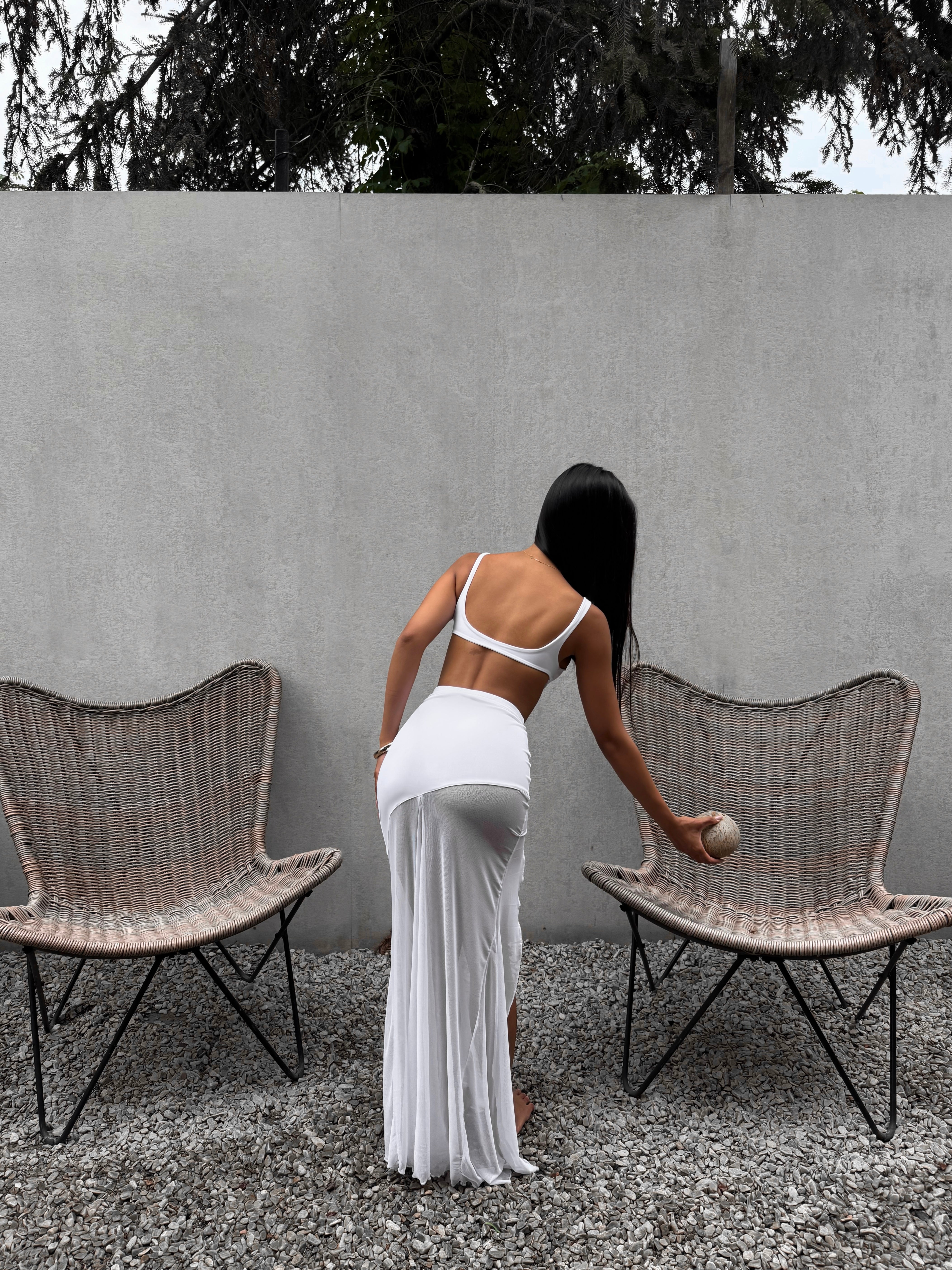 Sri Lanka Mesh Asymmetric Side Split Maxi Beach Skirt in White